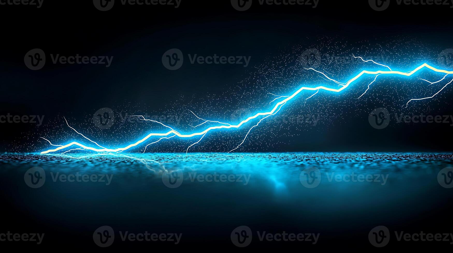 A striking blue lightning bolt illuminates a dark background, creating a dramatic atmosphere photo