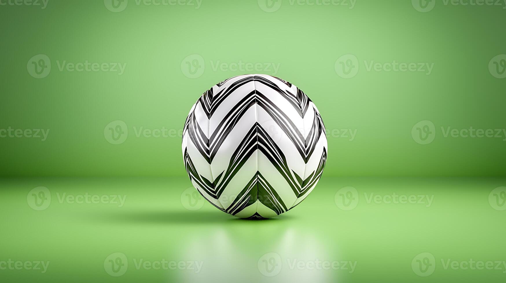 A stylized black and white patterned soccer ball resting on a vibrant green background photo