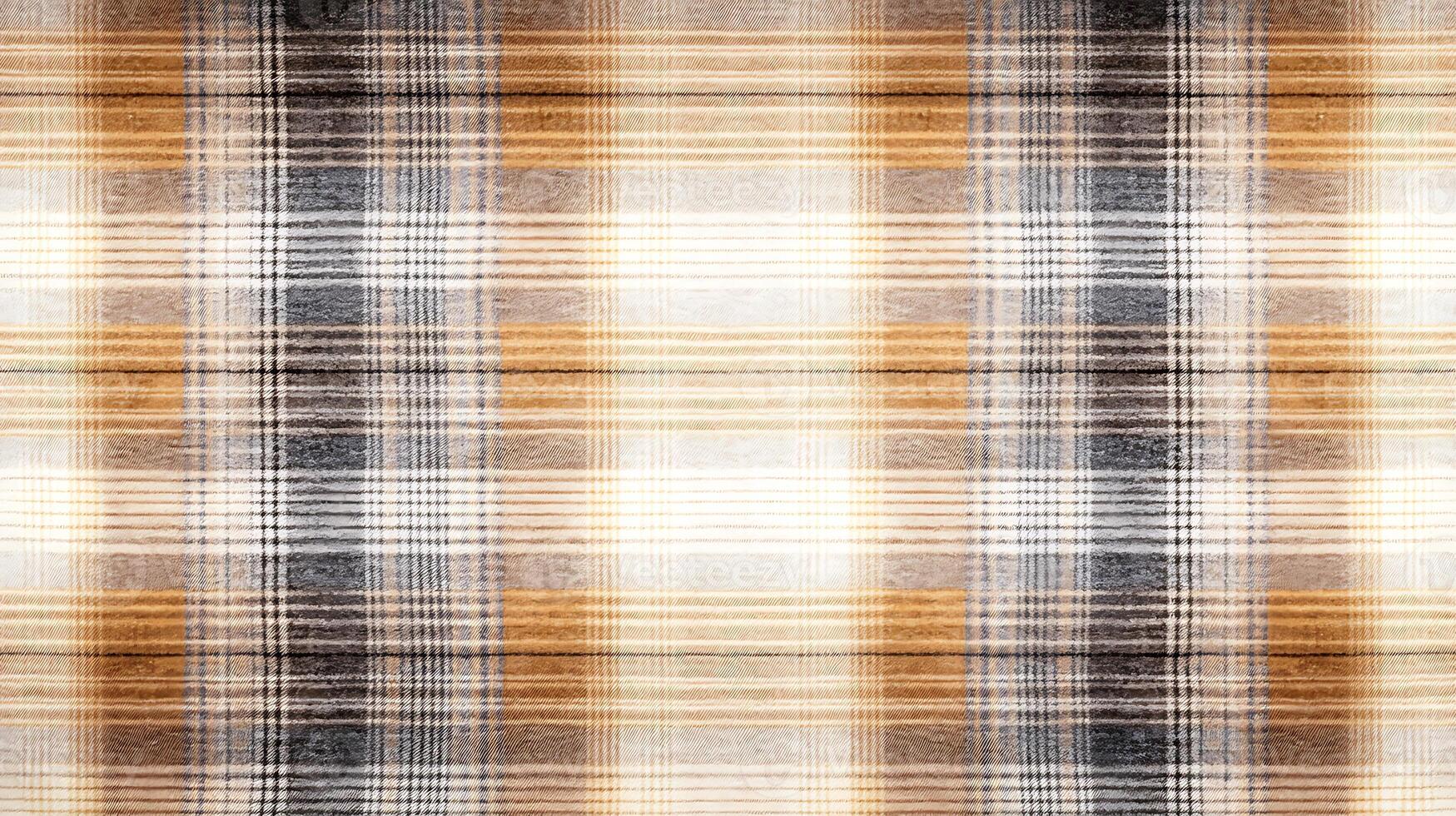 A textured plaid pattern with warm tones of brown, orange, and cream, ideal for backgrounds photo