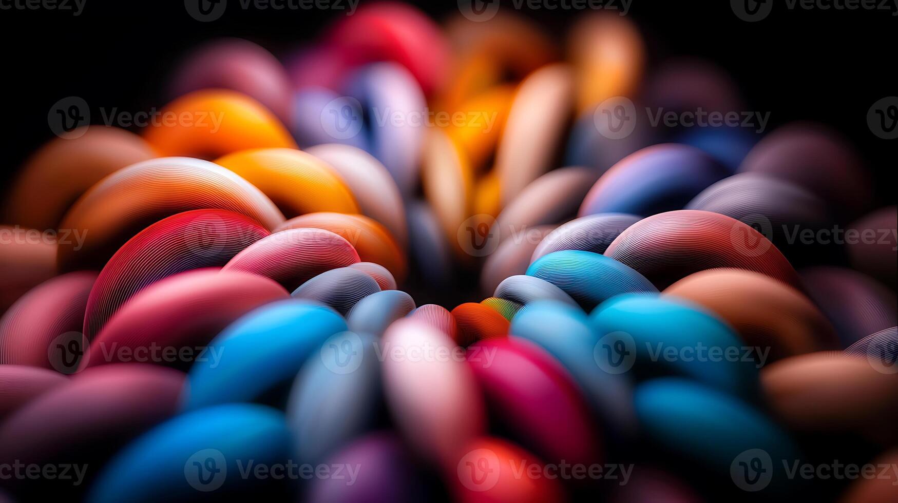 A vibrant and abstract arrangement of colorful shapes converging towards the center, creating depth photo