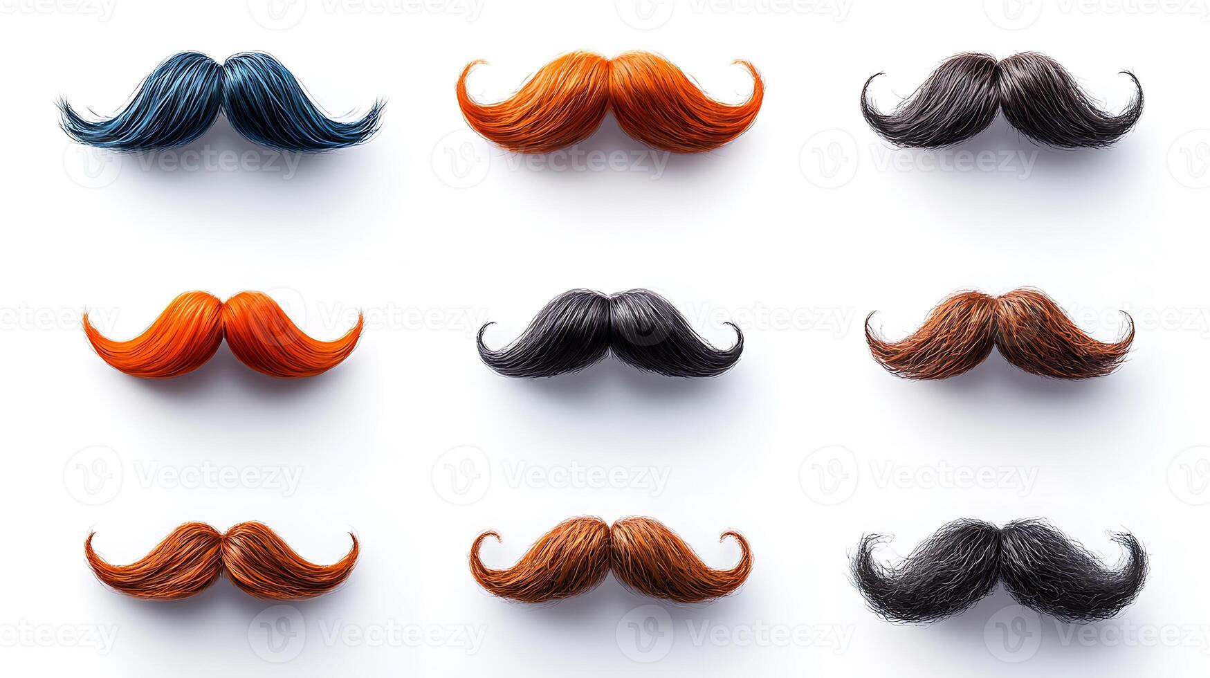 A vibrant collection of artistic mustaches displayed on a clean white background photo