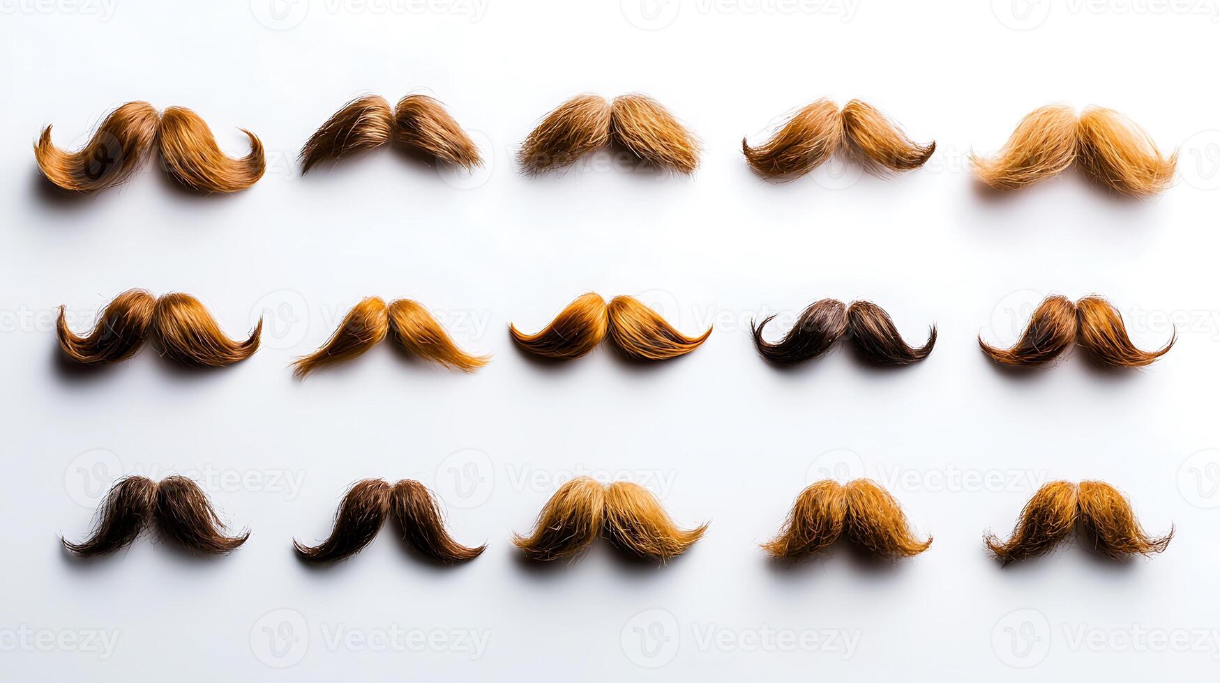 A vibrant collection of various mustache styles arranged in a grid on a white background photo