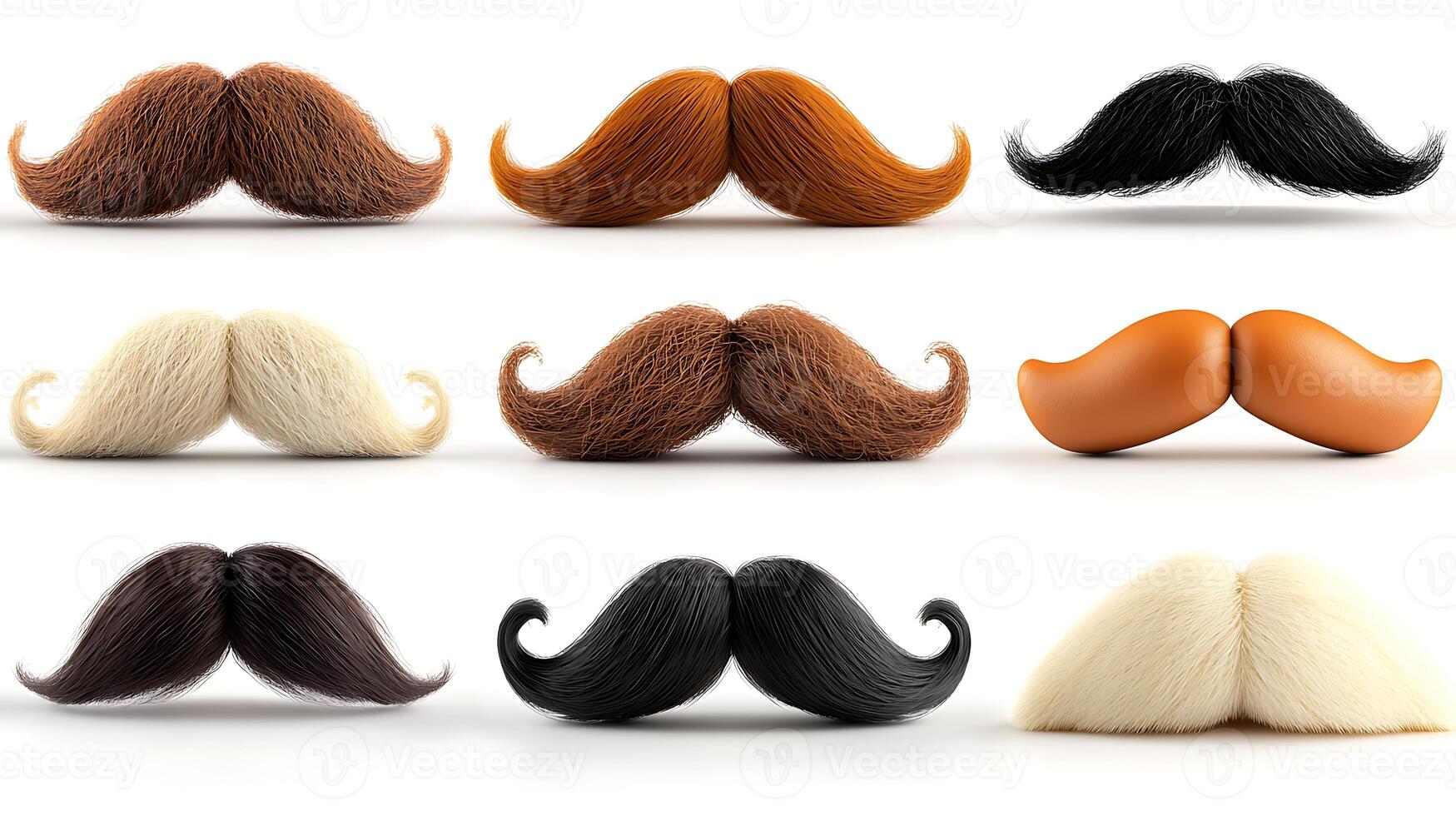 A vibrant collection of various stylized mustaches displayed in a grid format, showcasing diversity photo