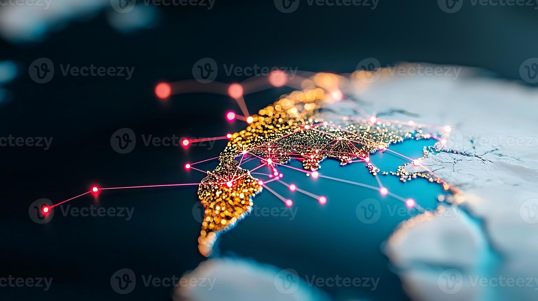 A vibrant digital map showcasing interconnected nodes across Asia, highlighting technology and innovation photo
