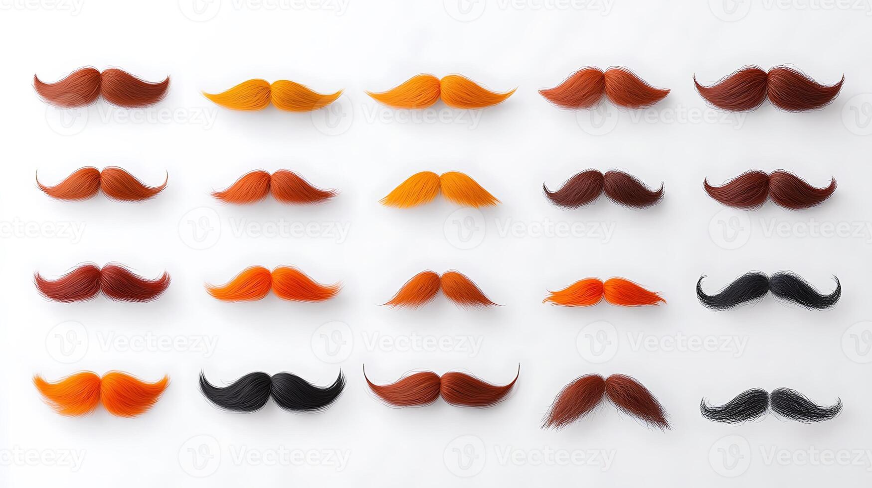A vibrant display of various mustache styles arranged in a grid on a clean background photo