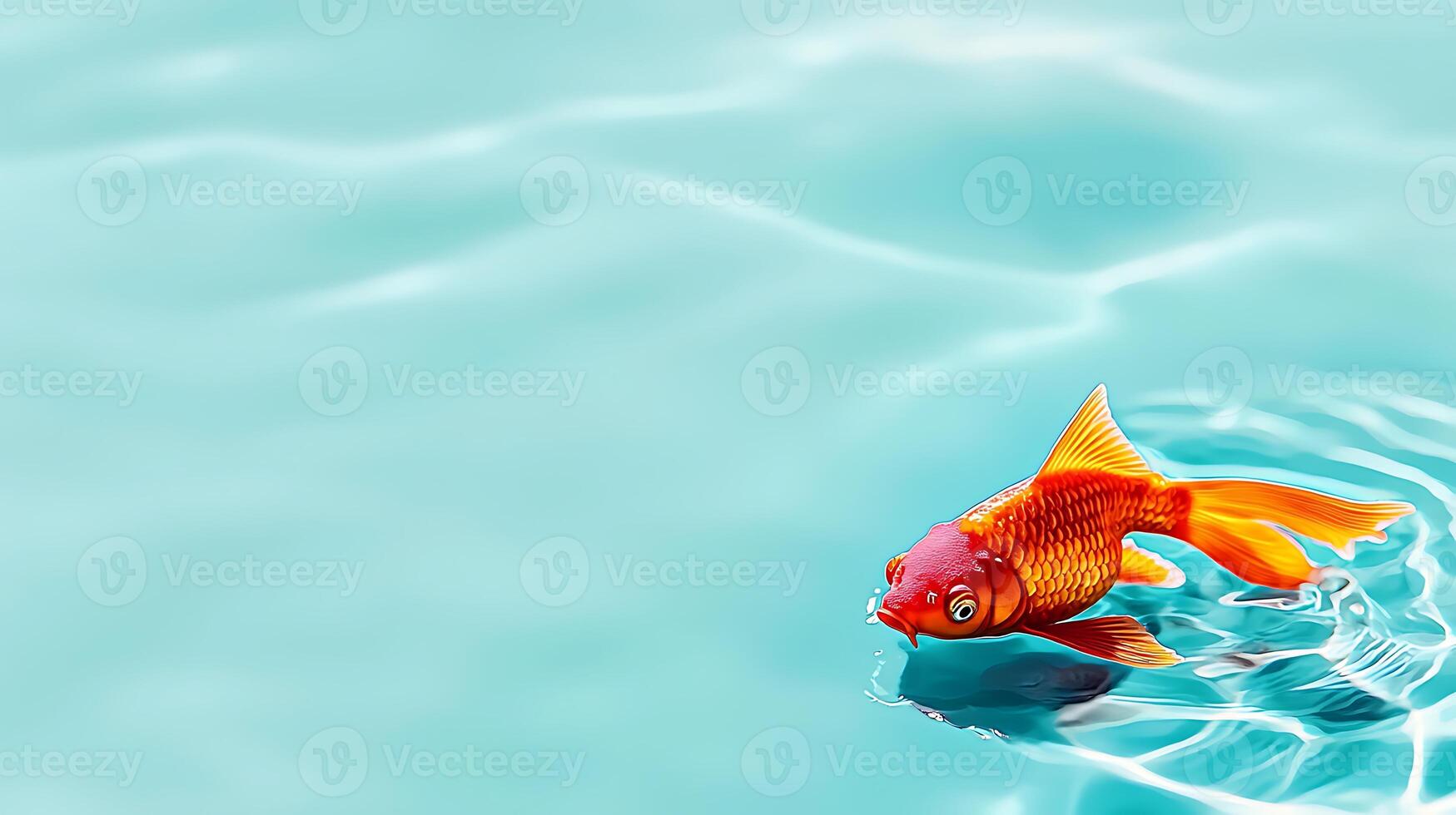 A vibrant goldfish swimming gracefully in clear turquoise water, creating gentle ripples photo