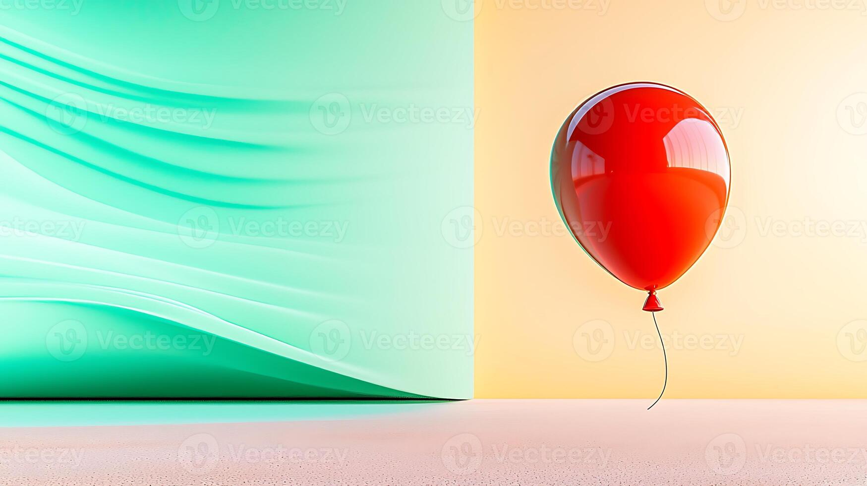 A vibrant red balloon stands alone against a soft green and orange backdrop, evoking joy photo