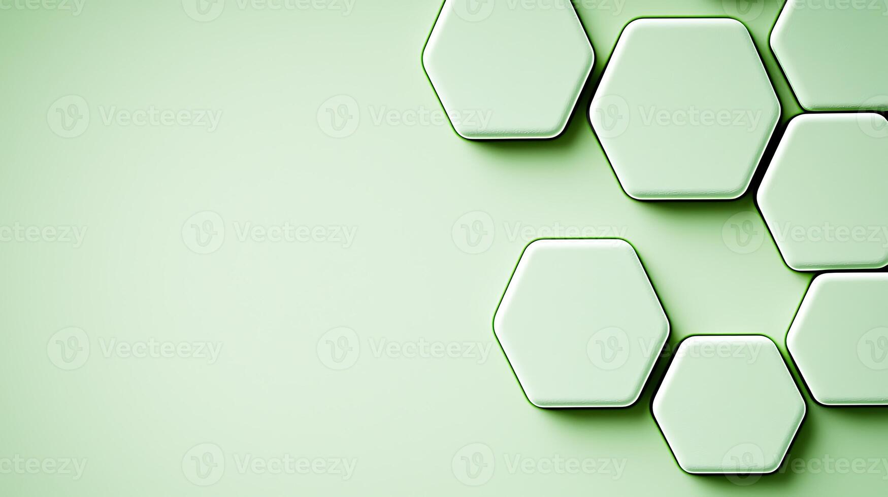 Abstract arrangement of hexagonal shapes in soft green tones on a minimalist background photo