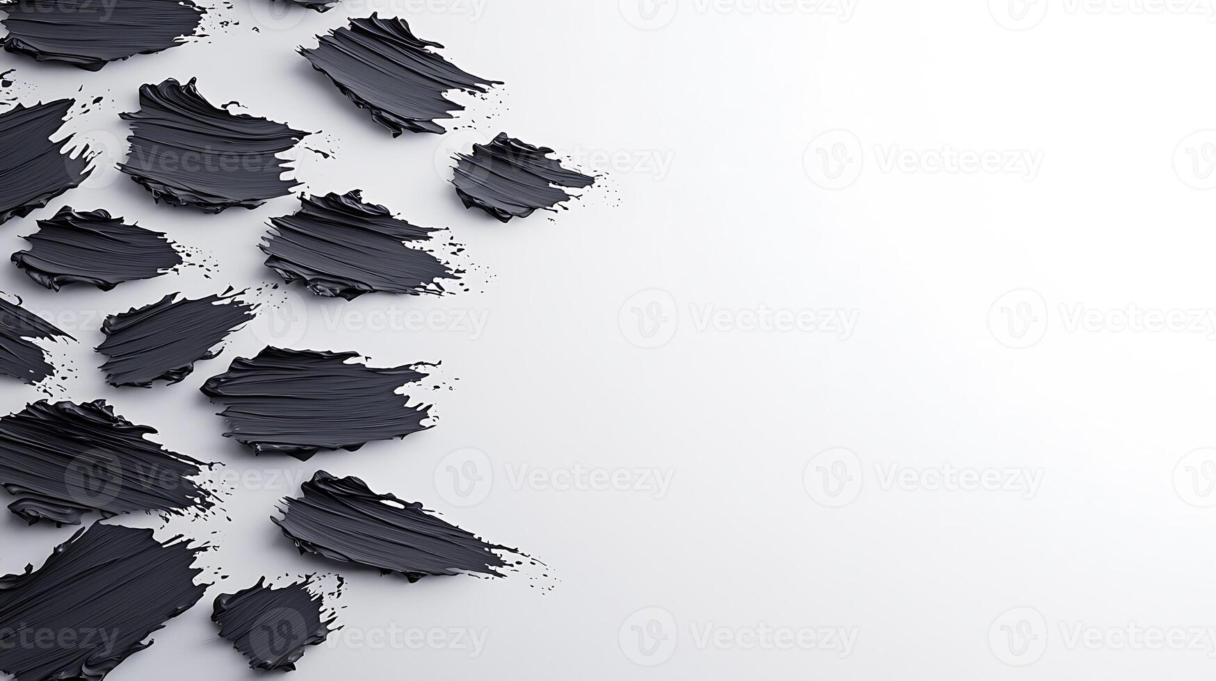 Abstract black paint strokes artistically arranged on a white background for creative design use photo