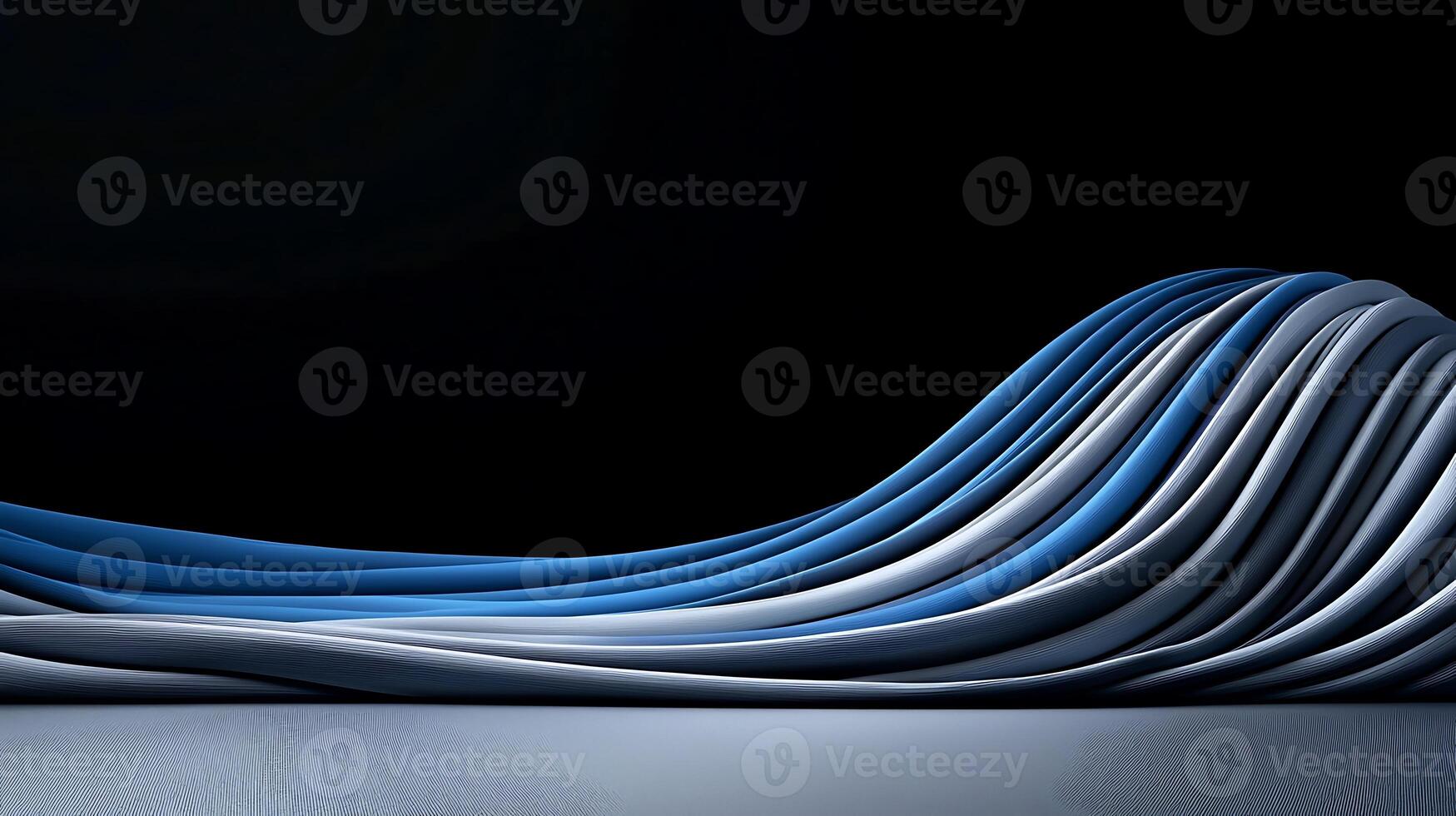 Abstract blue and white wave-like structures undulating against a dark background photo