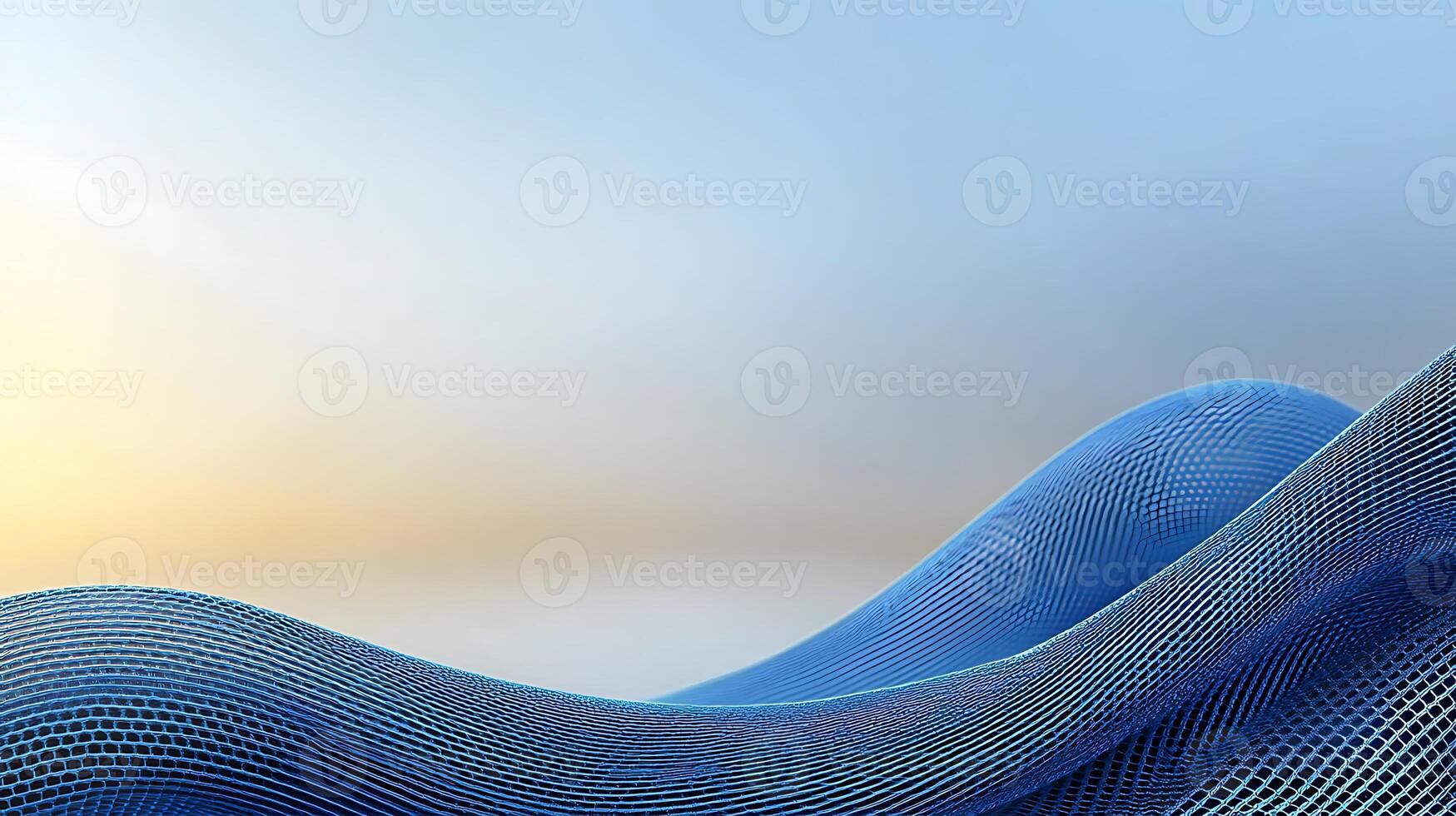 Abstract blue wave pattern against a soft gradient sky at sunrise, evoking tranquility photo