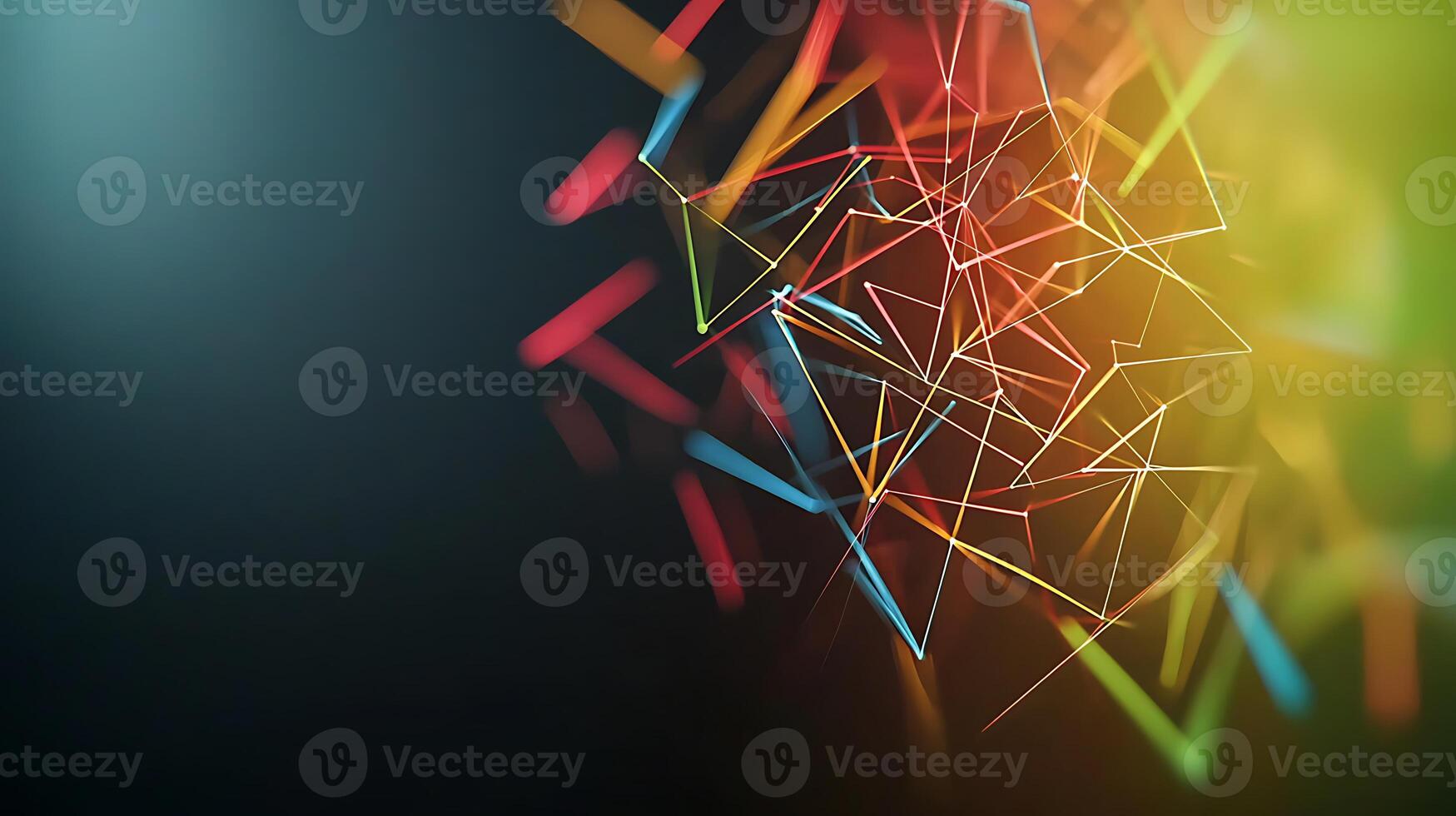 Abstract colorful geometric shapes creating a dynamic visual effect against a dark background photo