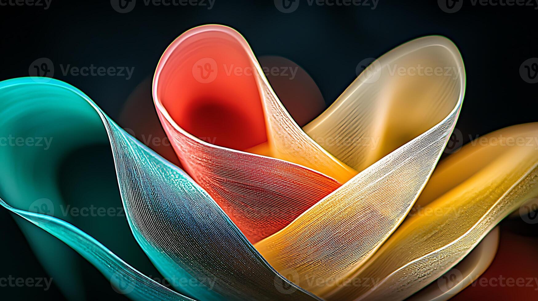Abstract colorful waves intertwining in a dynamic display against a dark background photo