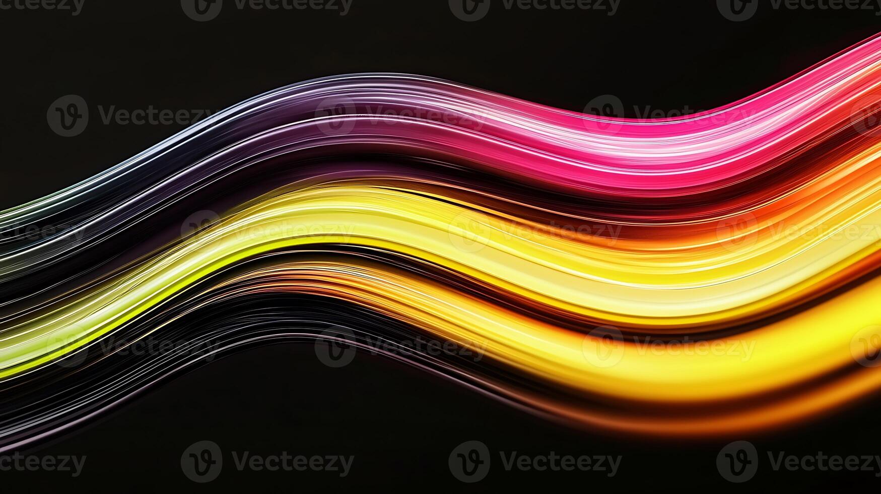 Abstract colorful waves of light gracefully flowing against a dark background photo