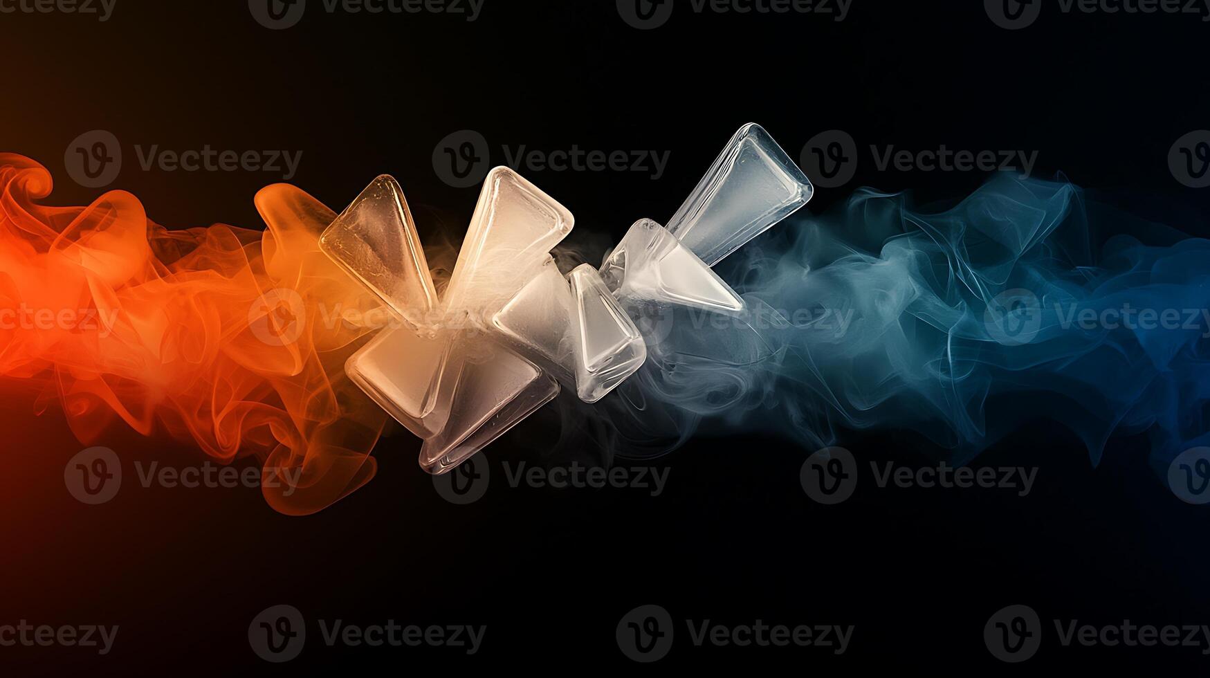 Abstract composition of colorful smoke blending in a dynamic flow against a dark background photo