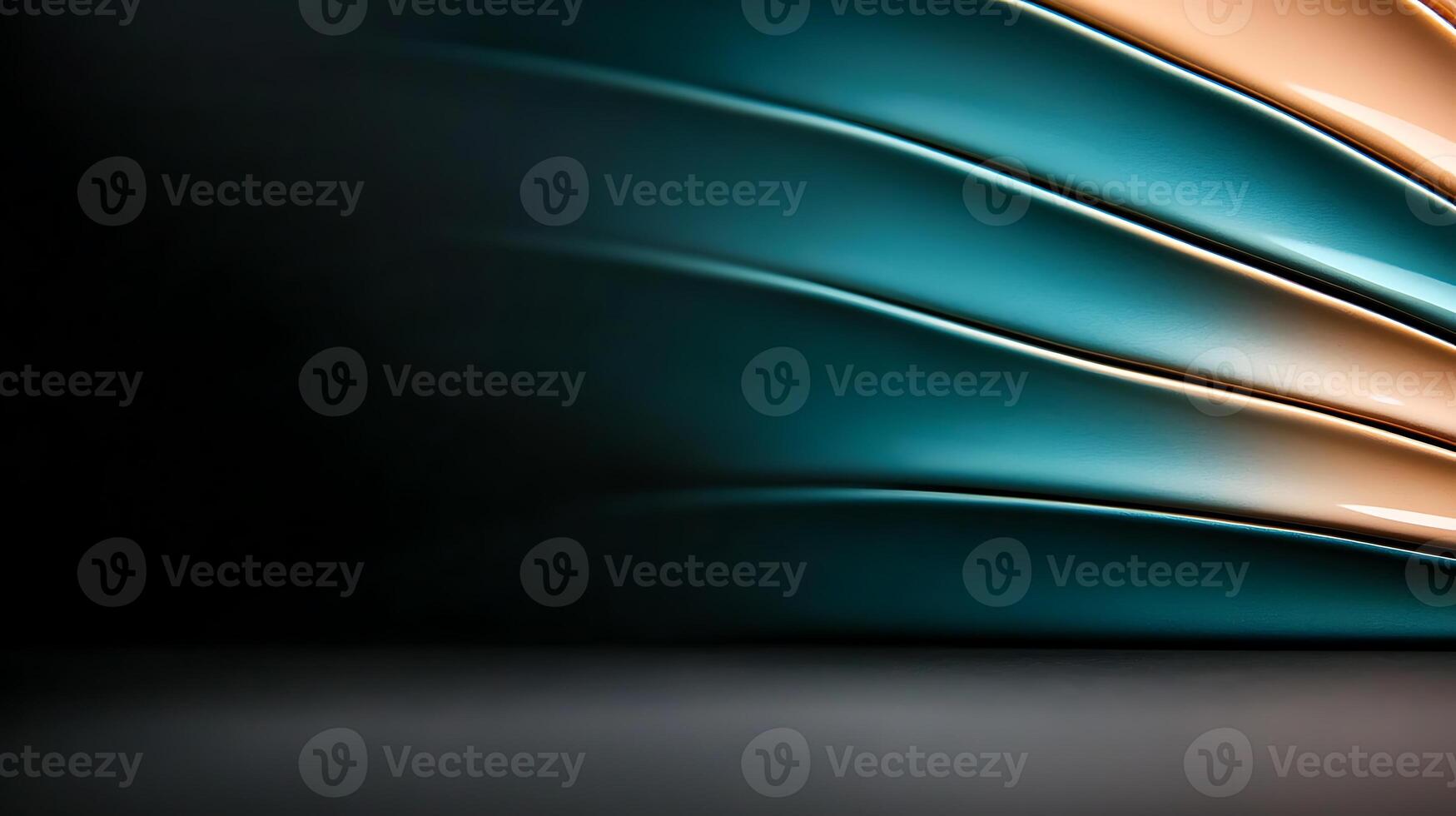 Abstract composition of curved lines in teal and orange hues against a dark background photo