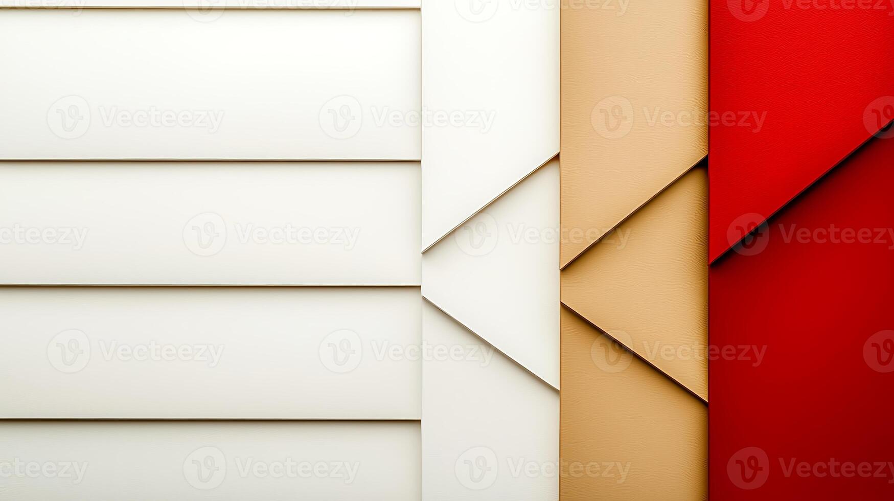 Abstract composition of textured panels in white, beige, and red, showcasing modern design elements photo