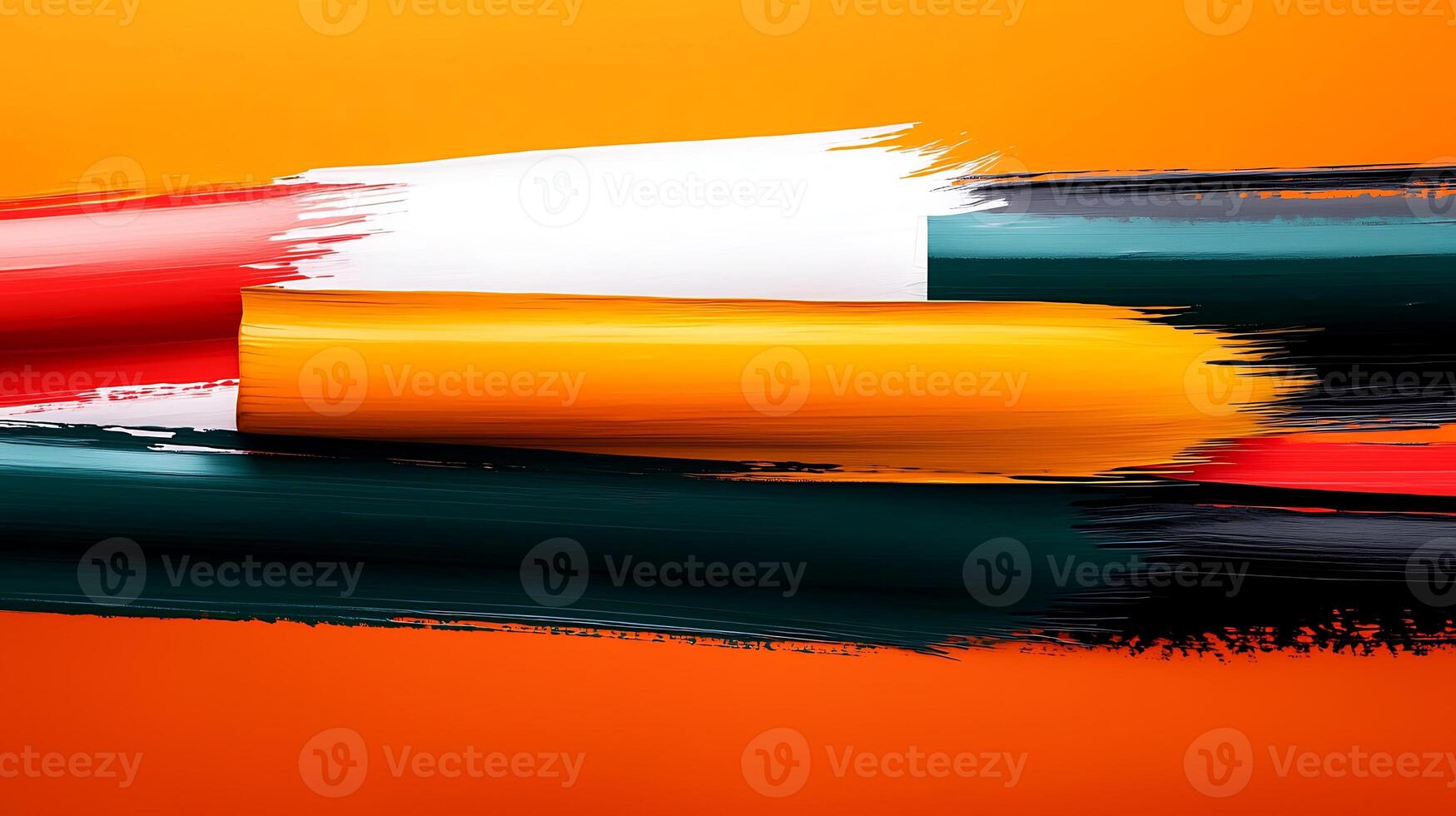 Abstract composition of vibrant paint strokes on an orange background, showcasing color blending photo