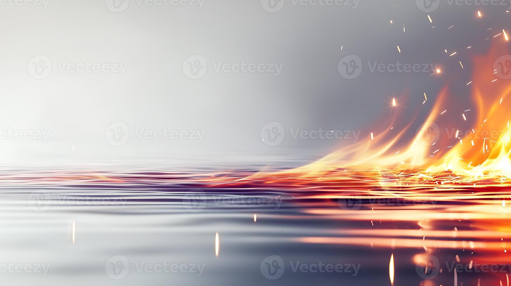 Abstract depiction of flames reflecting on water's surface, creating a dynamic visual contrast photo