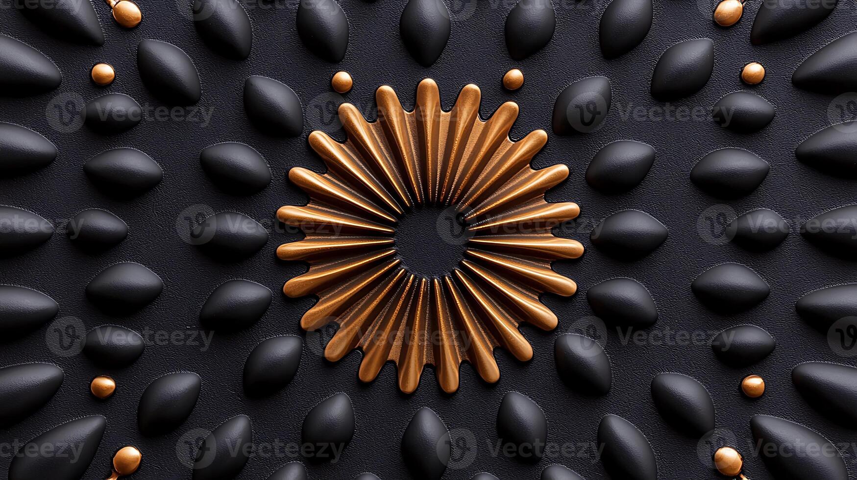 Abstract design featuring a symmetrical arrangement of black and gold elements on a dark background photo