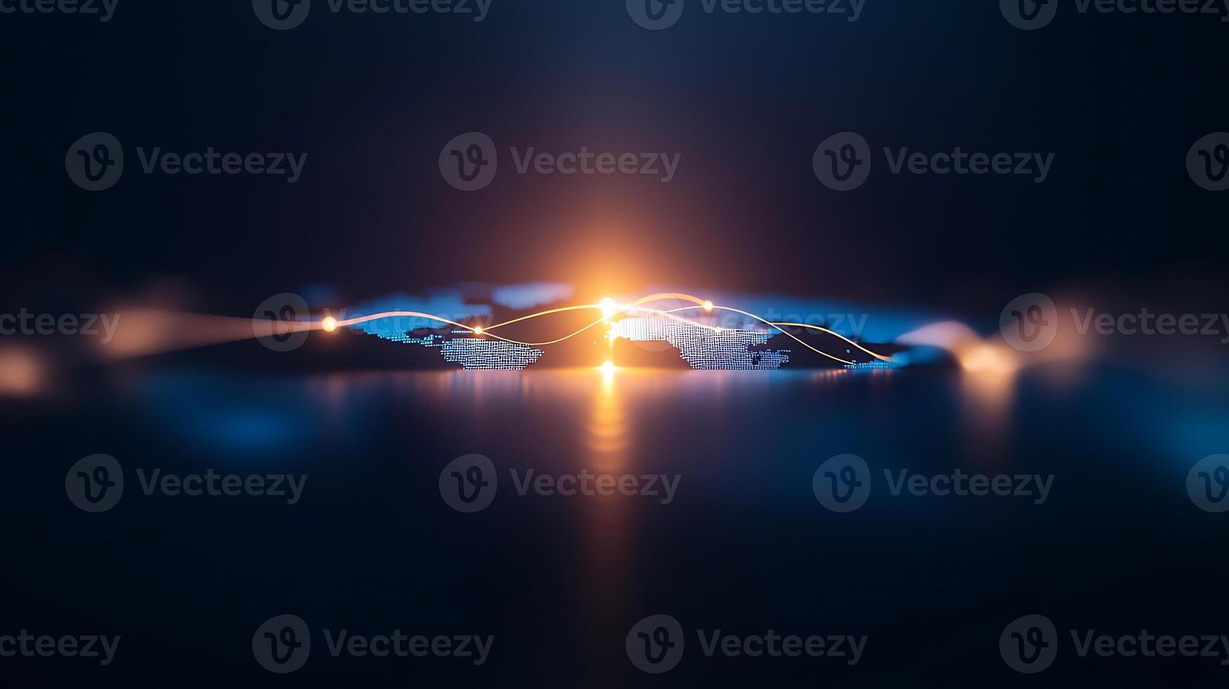 Abstract digital landscape showcasing interconnected nodes and glowing lights in a futuristic setting photo
