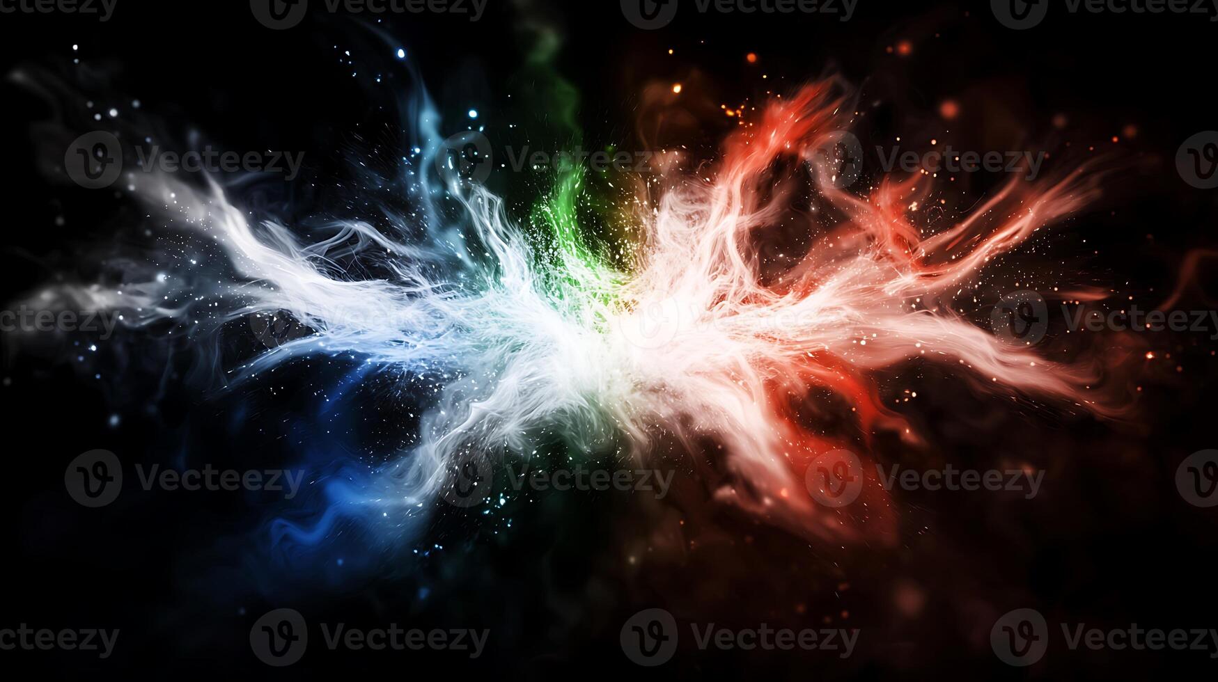 Abstract explosion of colorful energy waves merging in a cosmic background photo