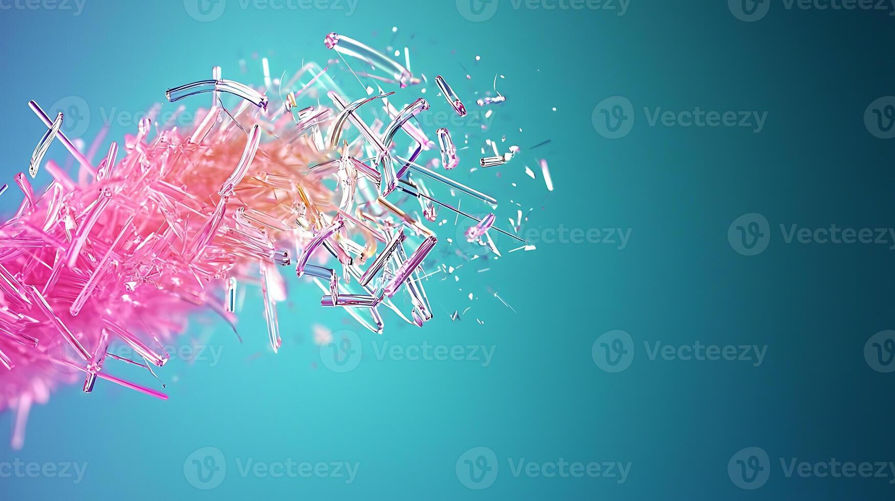 Abstract explosion of colorful particles creating a dynamic visual effect against a blue backdrop photo