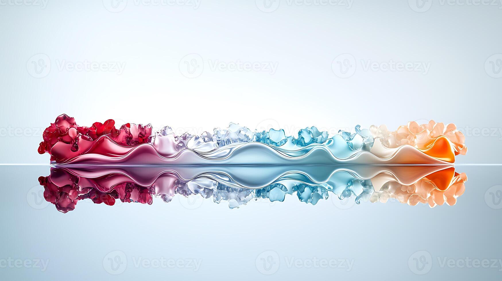Abstract fluid shapes in vibrant colors reflecting on a smooth surface, creating a serene atmosphere photo