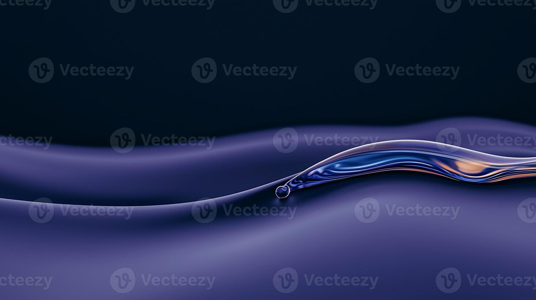 Abstract fluid wave with smooth curves and a reflective droplet against a dark background photo