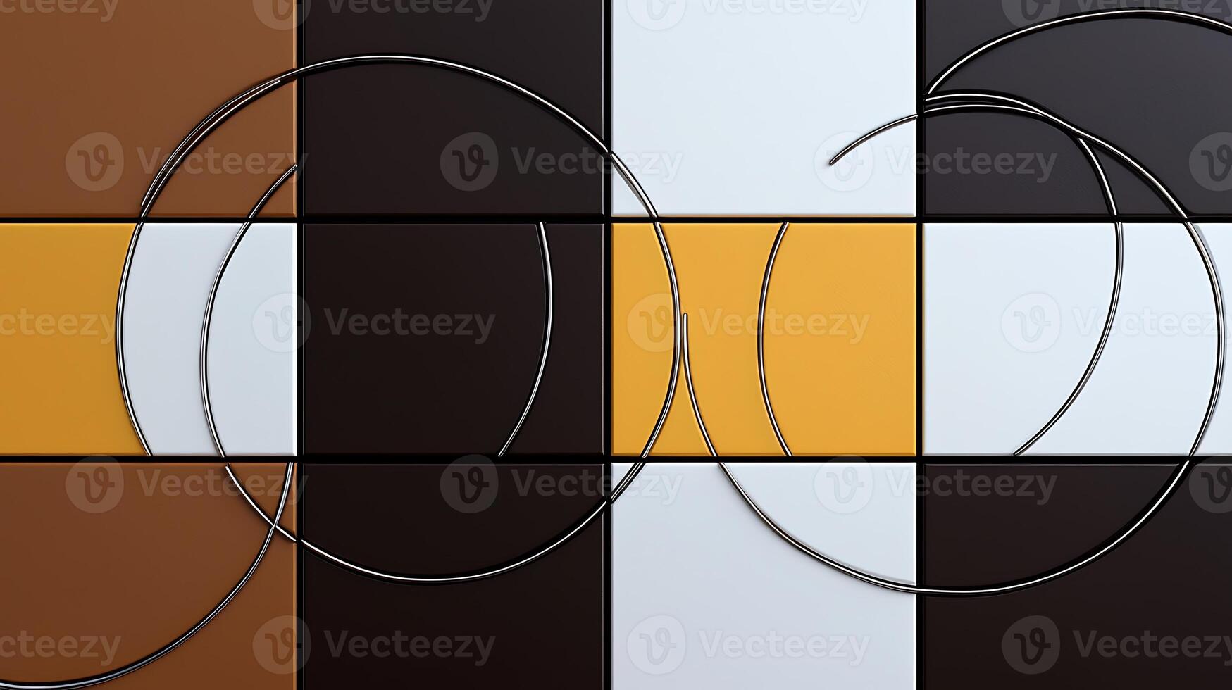 Abstract geometric composition with circular lines over contrasting colored panels photo