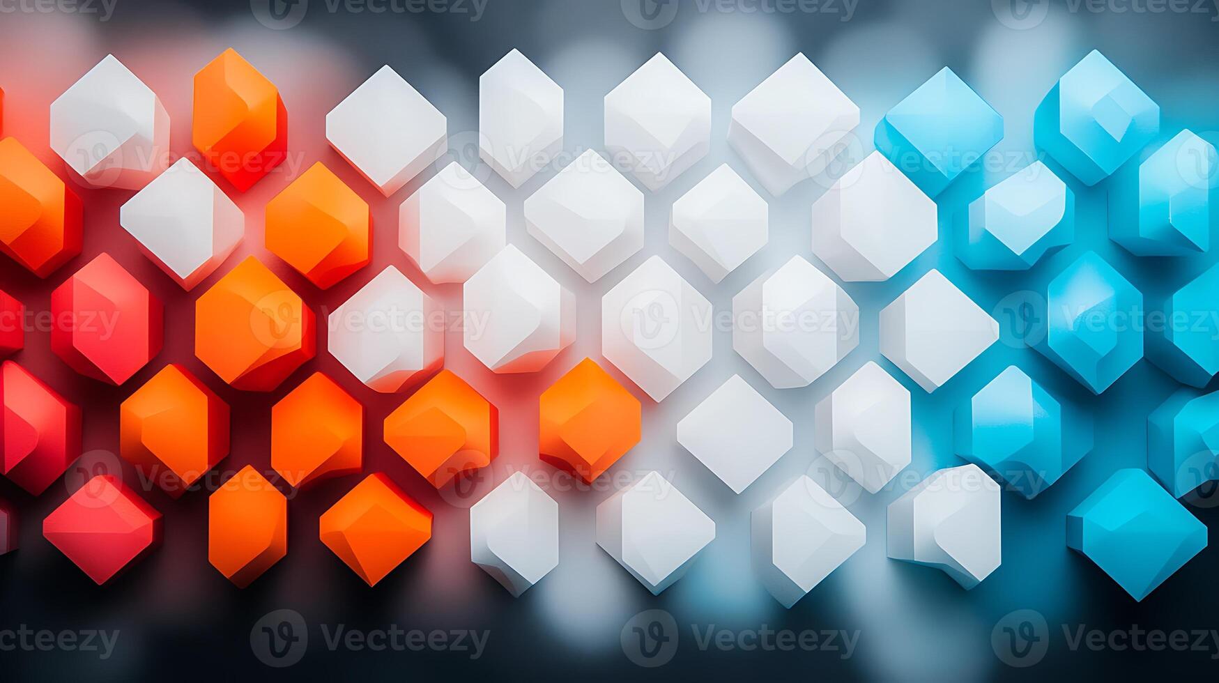 Abstract geometric pattern featuring orange, white, and blue shapes on a blurred background photo