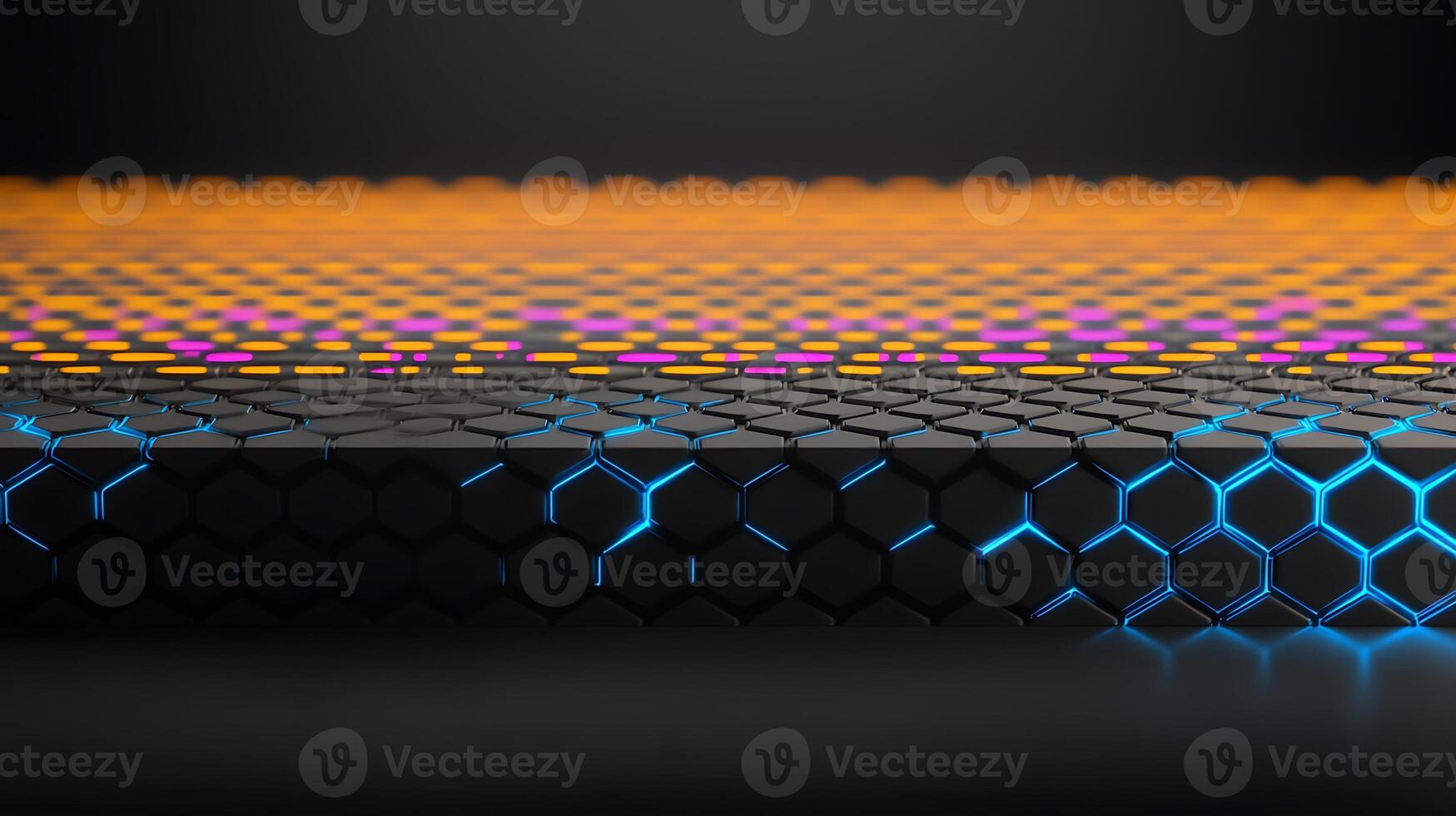 Abstract geometric pattern with vibrant colors and hexagonal shapes on a dark background photo