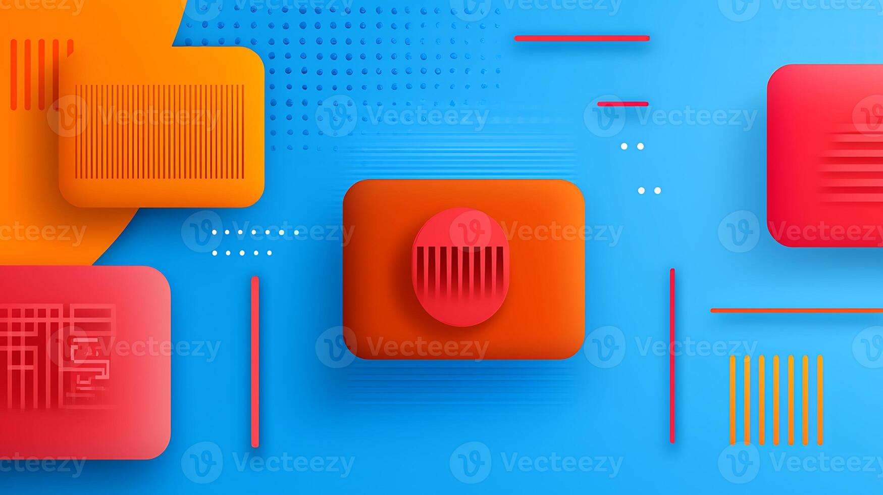 Abstract geometric shapes in vibrant colors on a blue background, creating a modern design photo