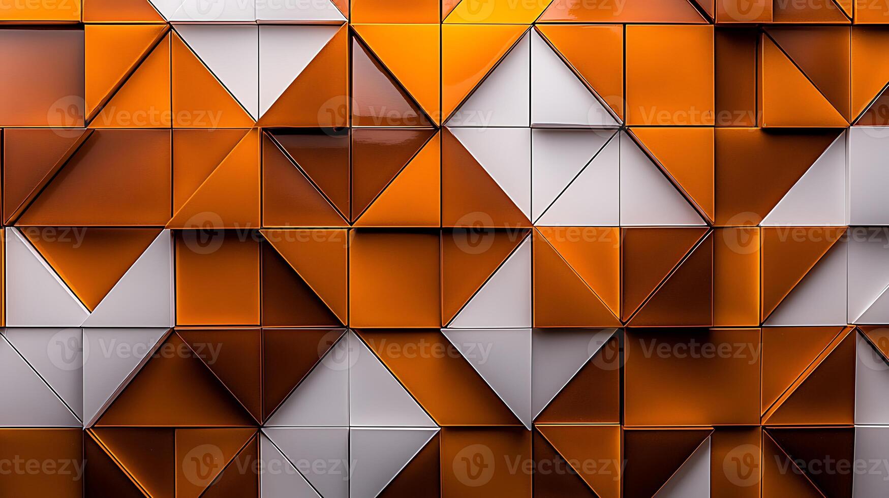 Abstract geometric wall design featuring orange and white triangular tiles in a modern setting photo