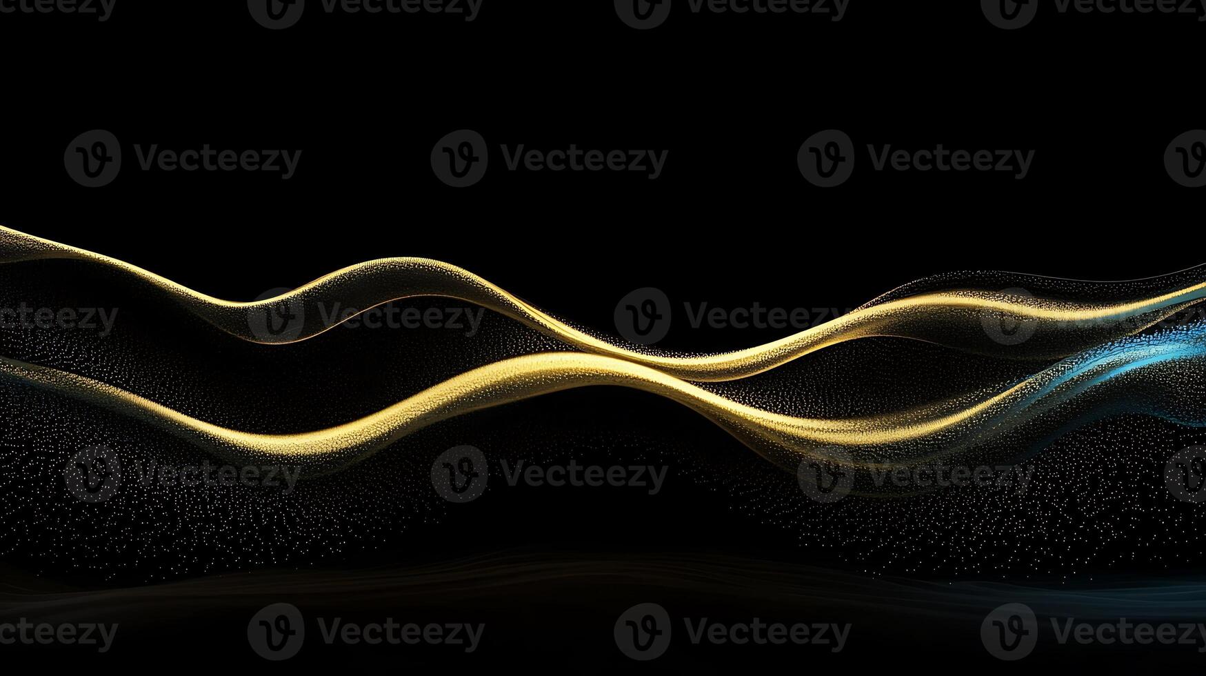 Abstract golden and blue wave patterns on a black background, creating a dynamic visual effect photo