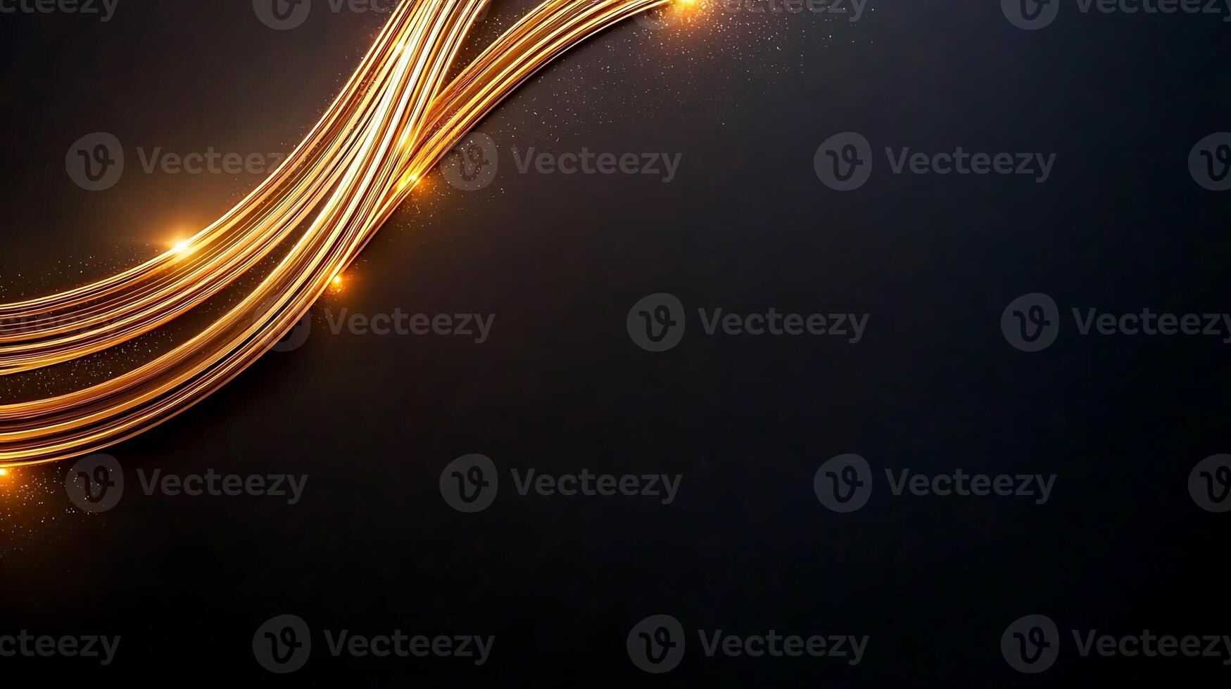 Abstract golden light trails on a dark background, creating a dynamic and elegant atmosphere photo
