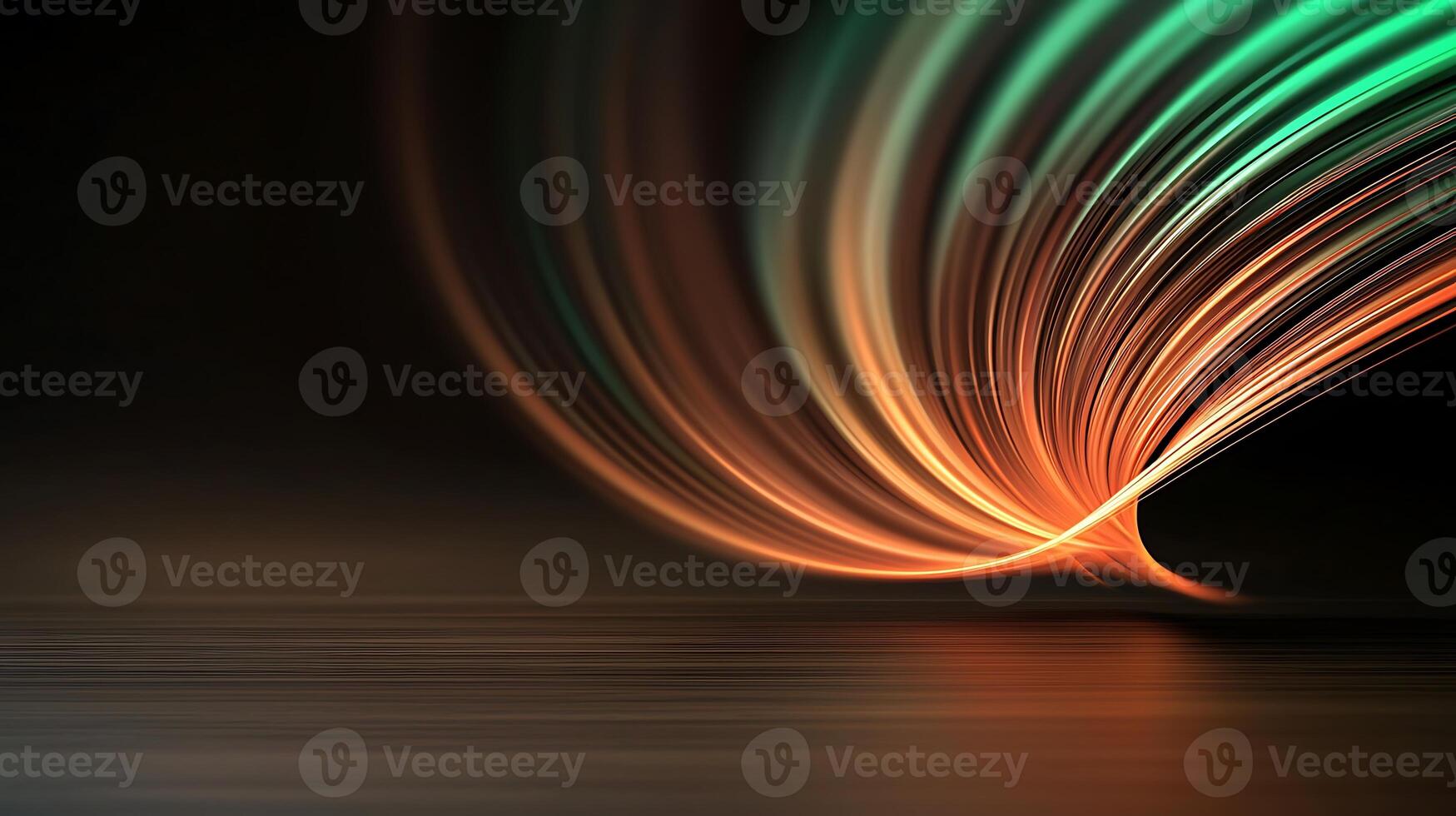 Abstract light trails creating a vibrant wave effect against a dark background photo