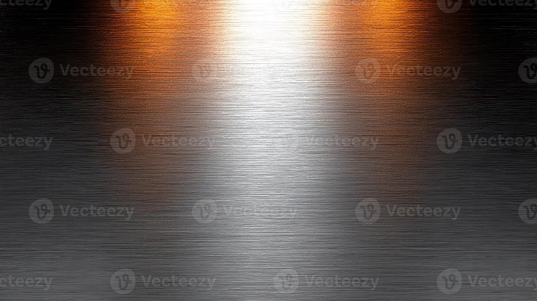 Abstract metallic surface with gradient reflections of orange and white light, creating depth photo
