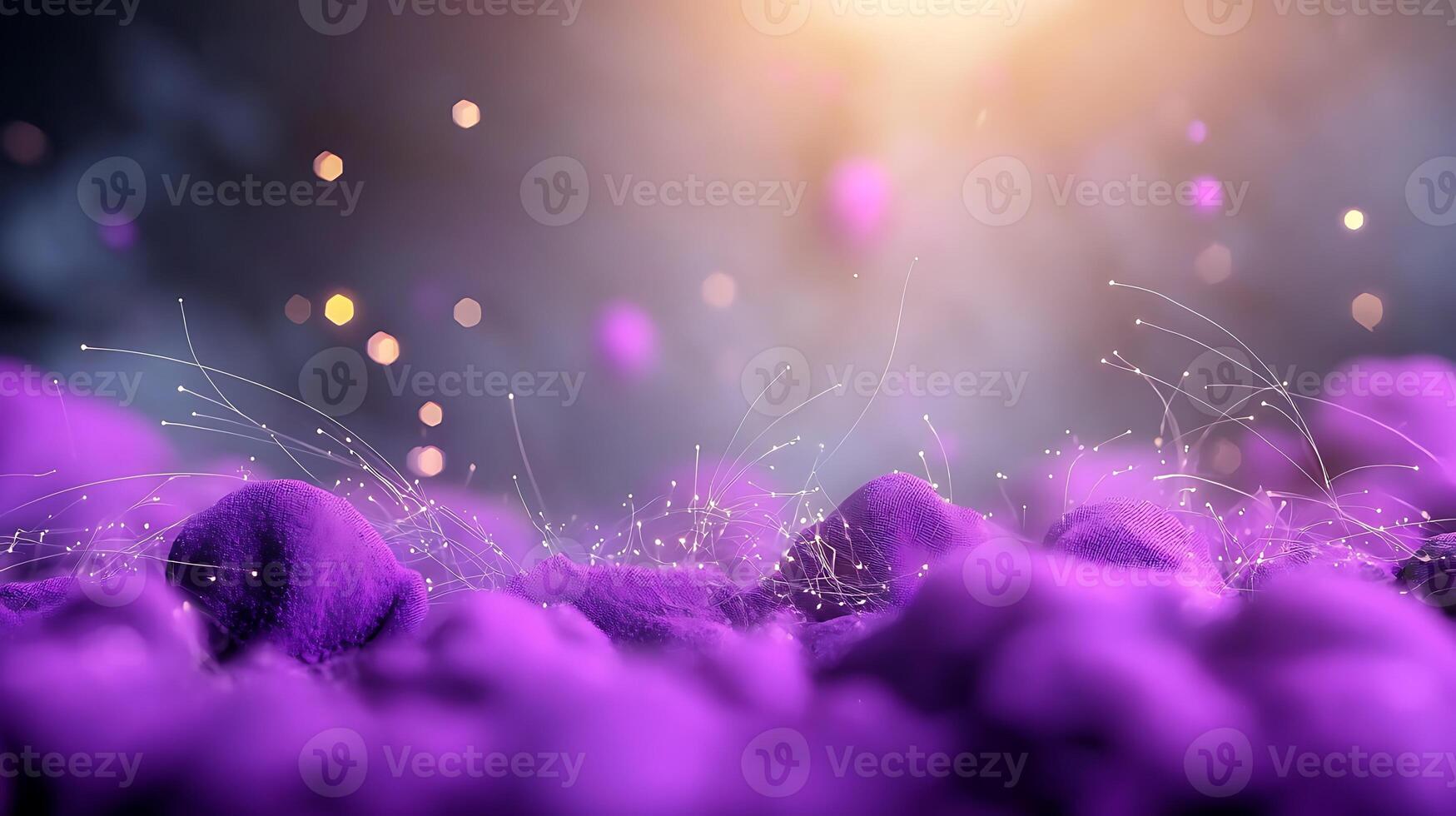 Abstract purple landscape with glowing particles and soft textures creating a dreamy atmosphere photo