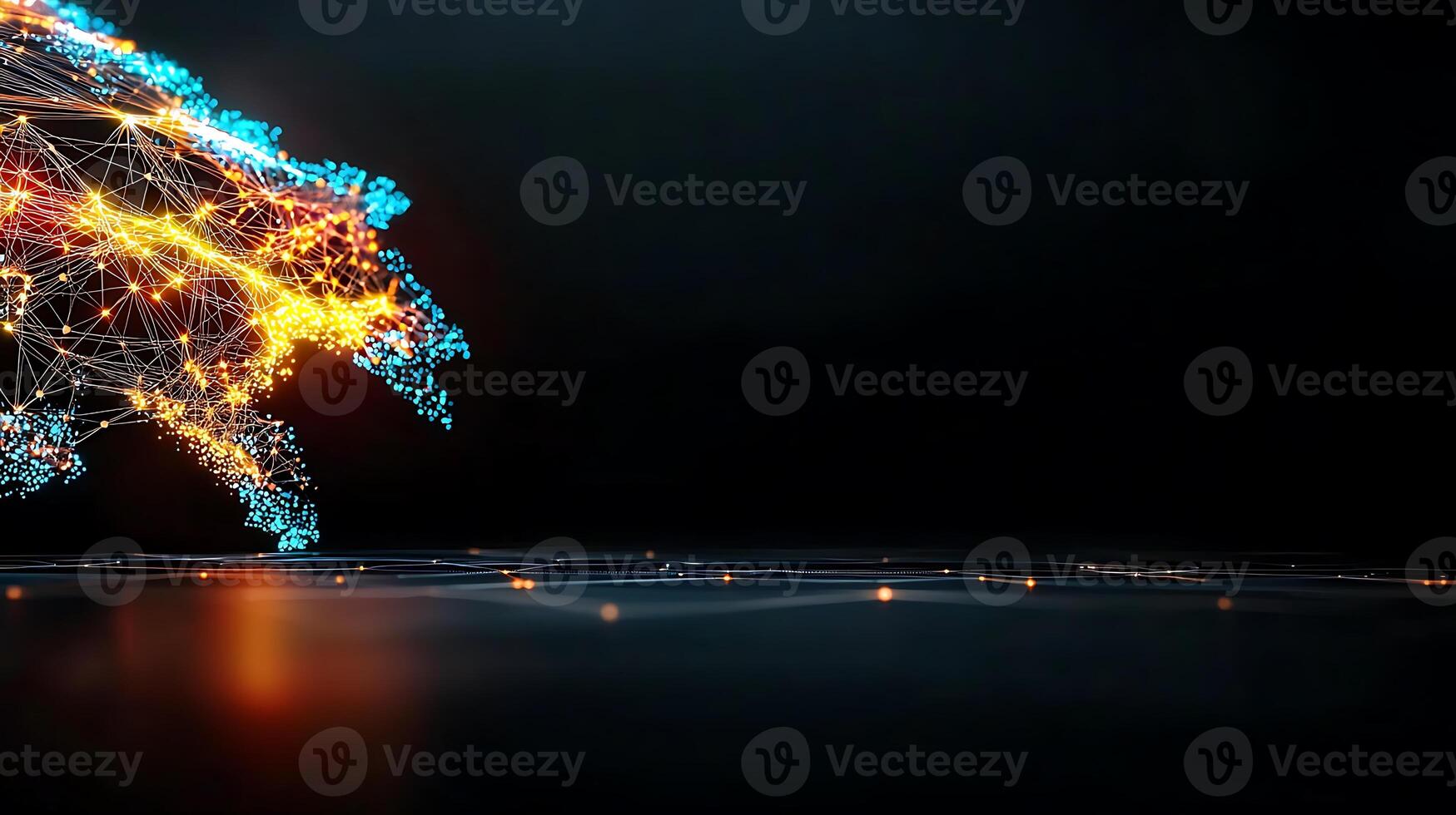 Abstract representation of a digital landscape with glowing connections and vibrant colors photo