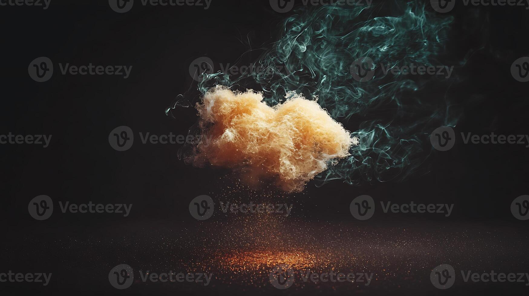 Abstract representation of a colorful cloud of smoke and dust swirling in a dark space photo