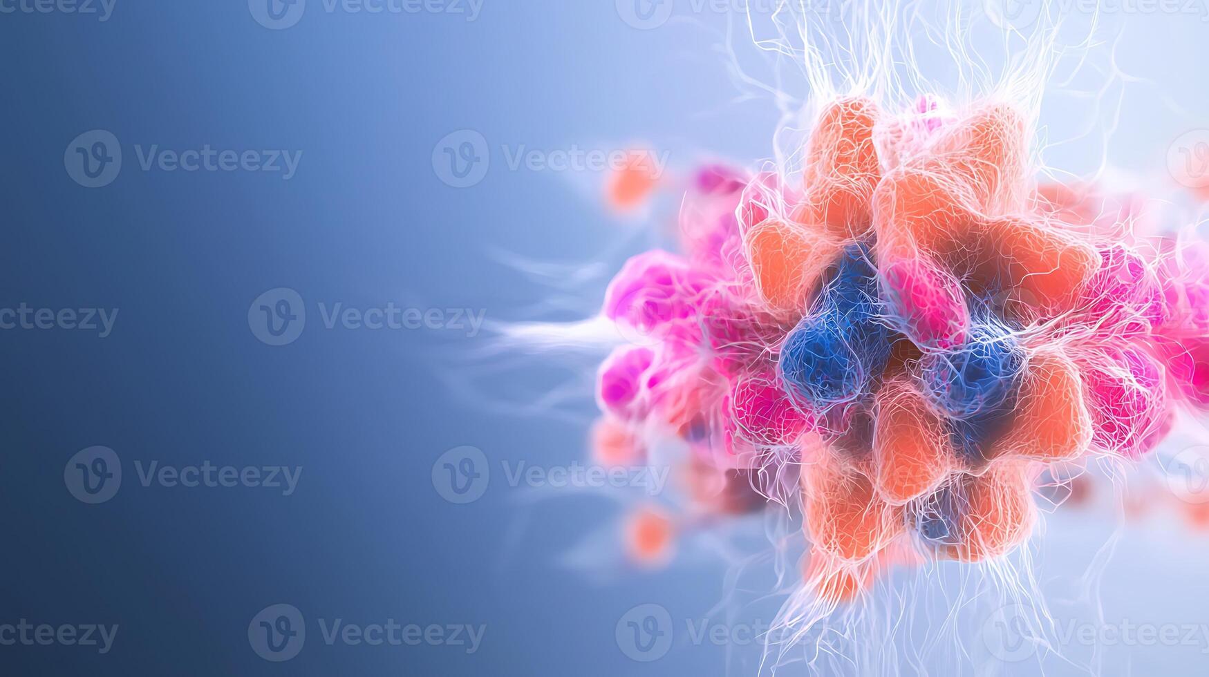 Abstract representation of a molecular structure with vibrant colors and electric energy in a blue background photo