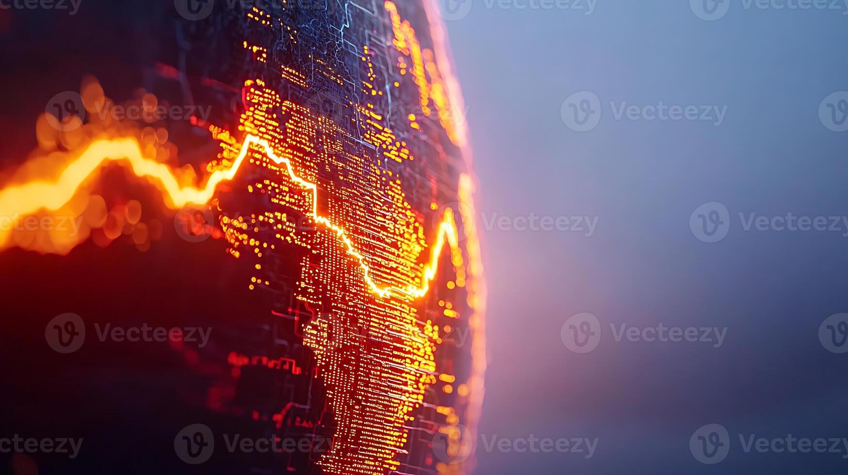 Abstract representation of a glowing globe with a fluctuating line, symbolizing global trends photo