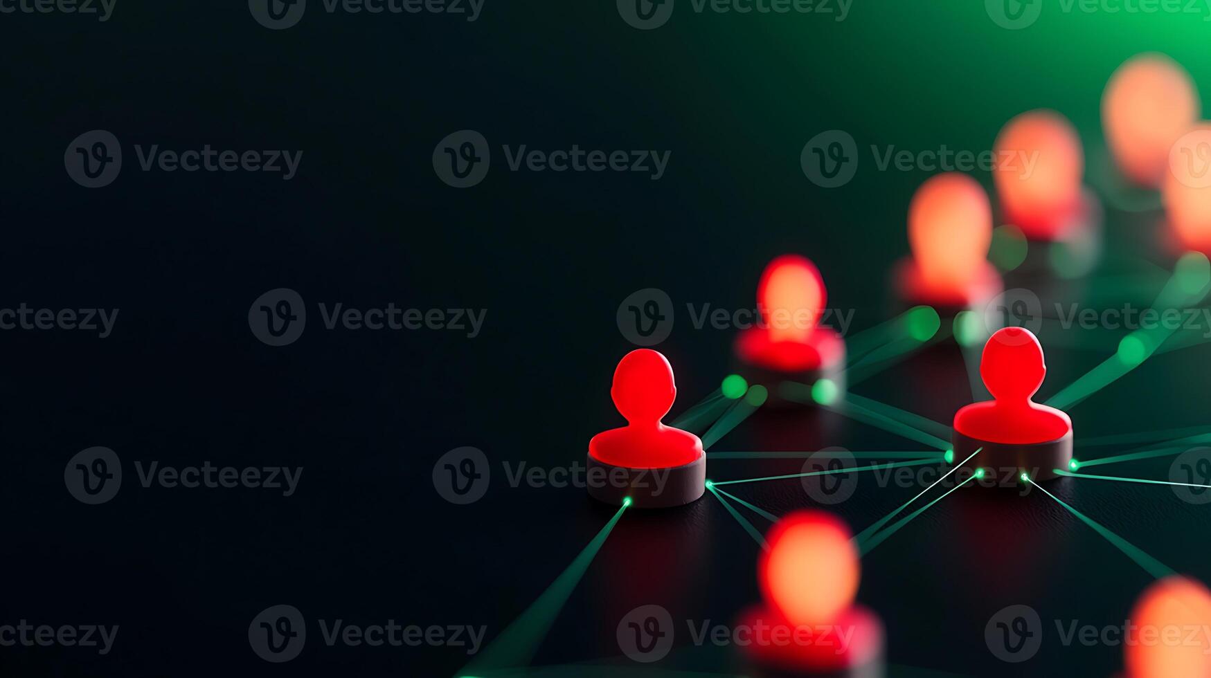 Abstract representation of digital connectivity with red figures symbolizing users on a network photo