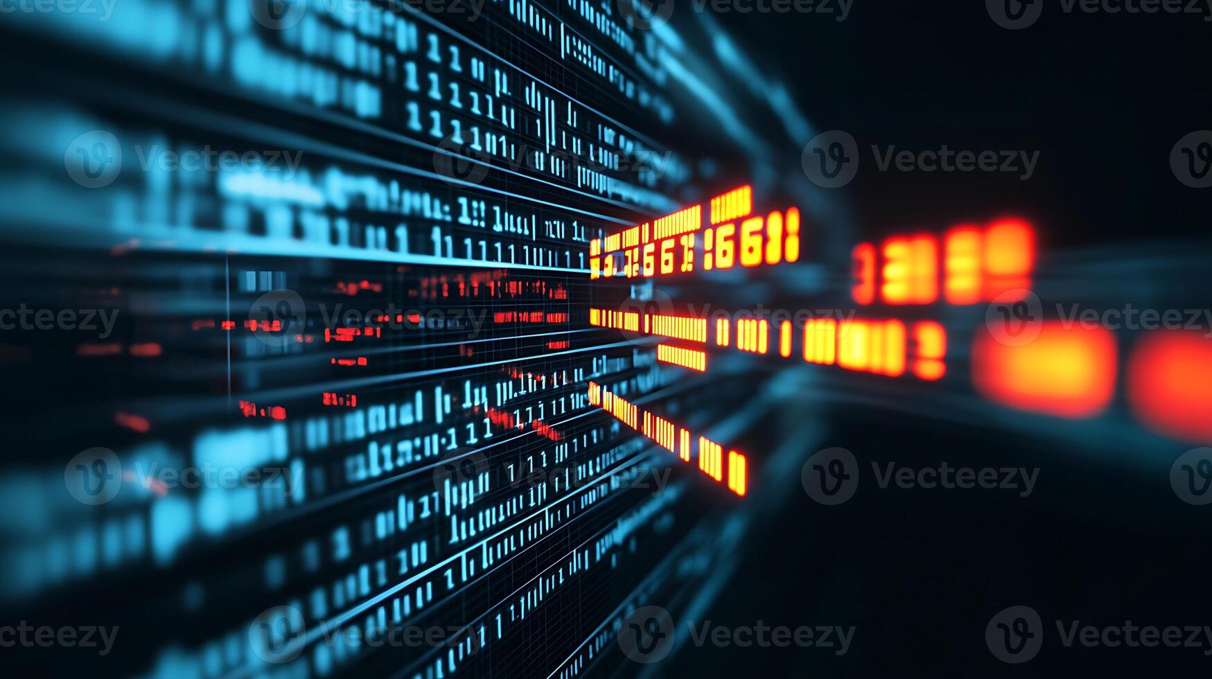 Abstract representation of digital data transmission with glowing binary code and vibrant colors photo