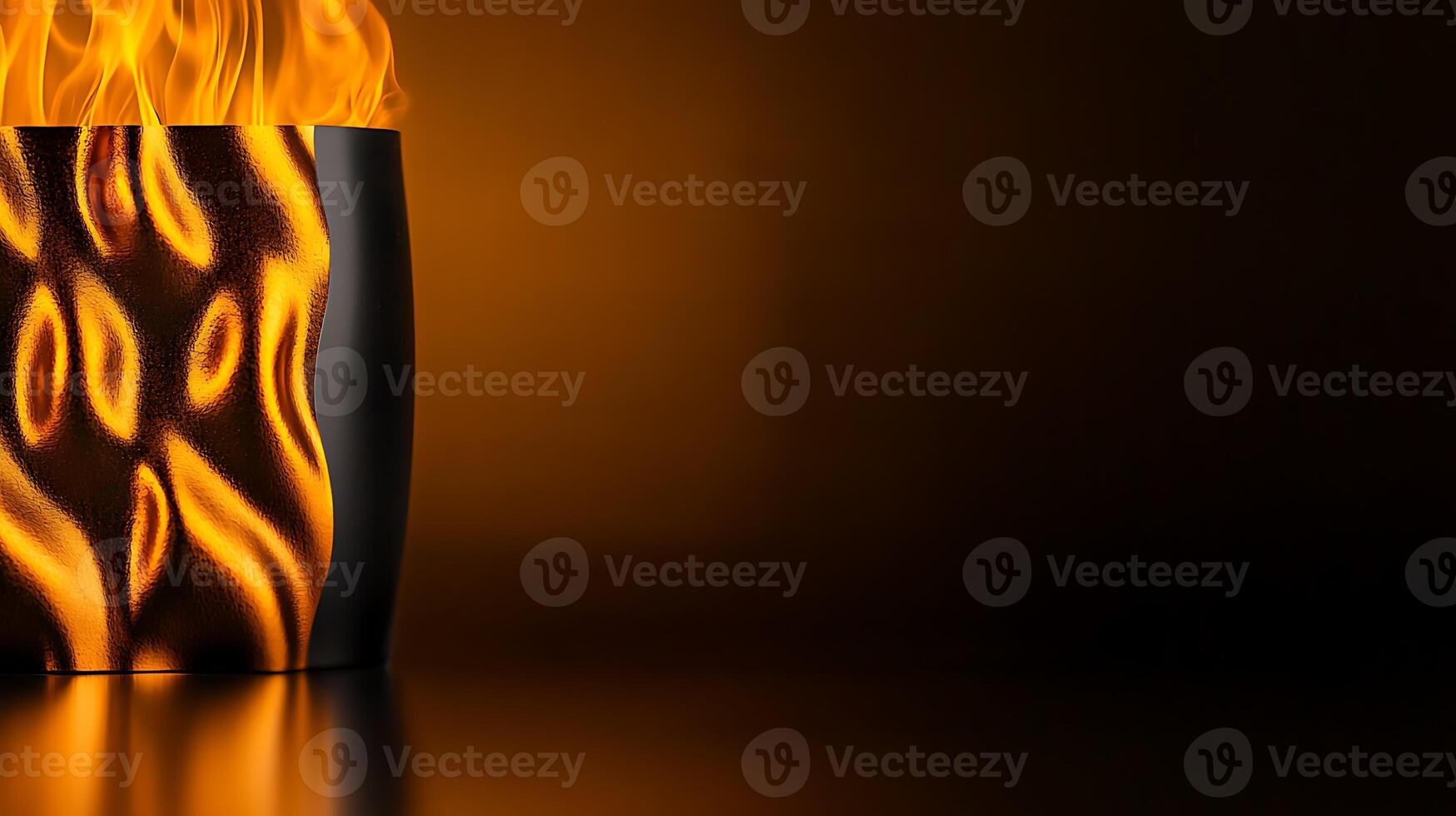 Abstract representation of flames dancing above a reflective surface in a dark environment photo