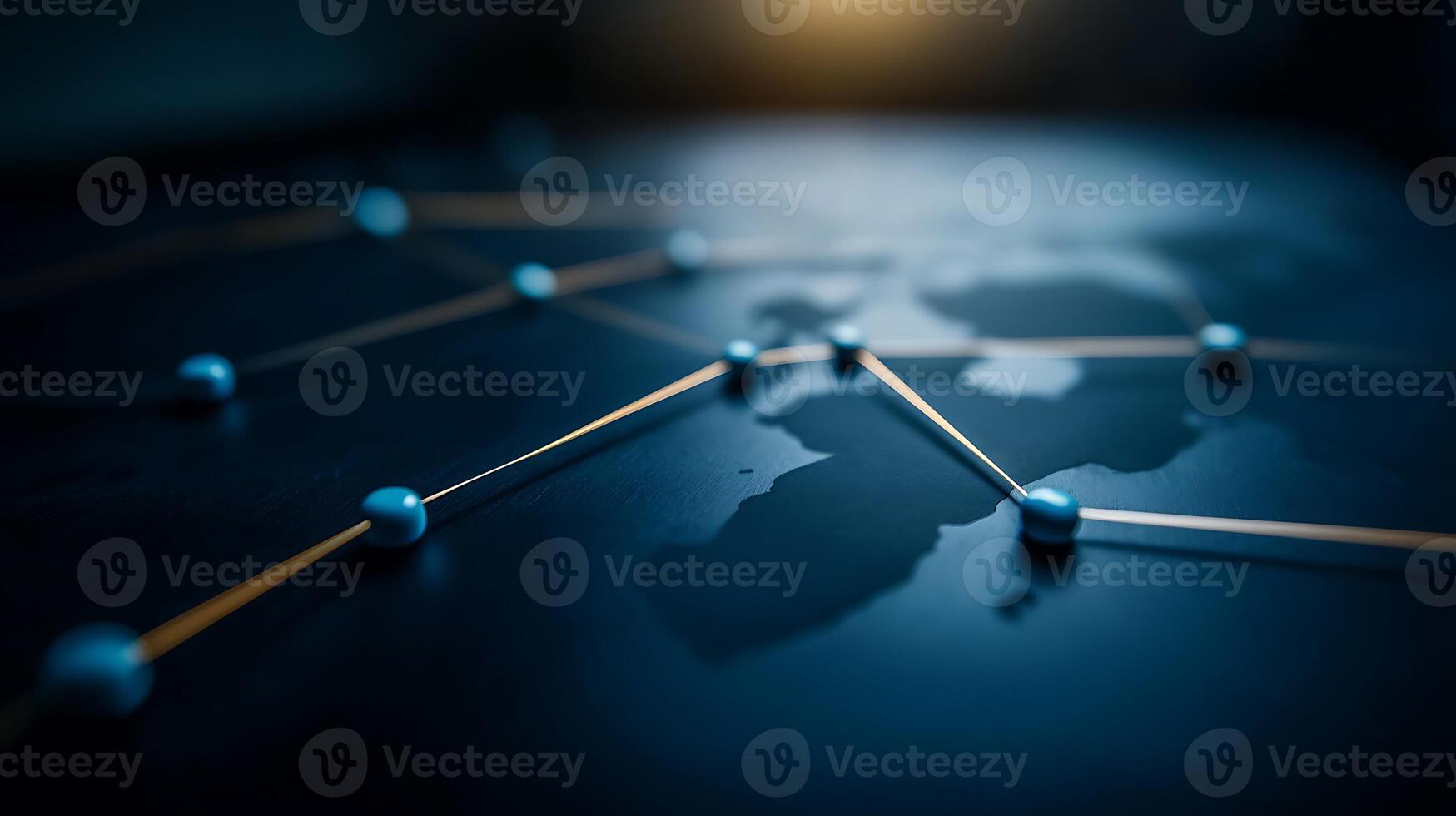 Abstract representation of global connectivity with interconnected nodes on a dark map background photo