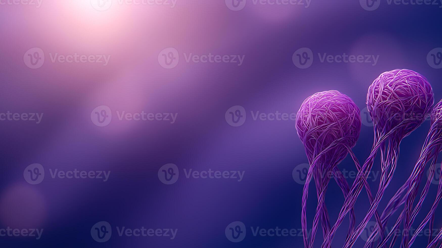 Abstract representation of purple jellyfish floating in a serene ocean background with soft light photo