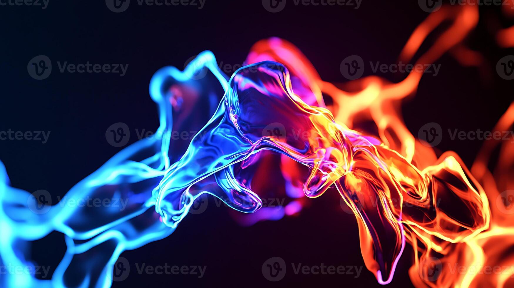 Abstract representation of vibrant blue and orange fluid dynamics swirling against a dark backdrop photo