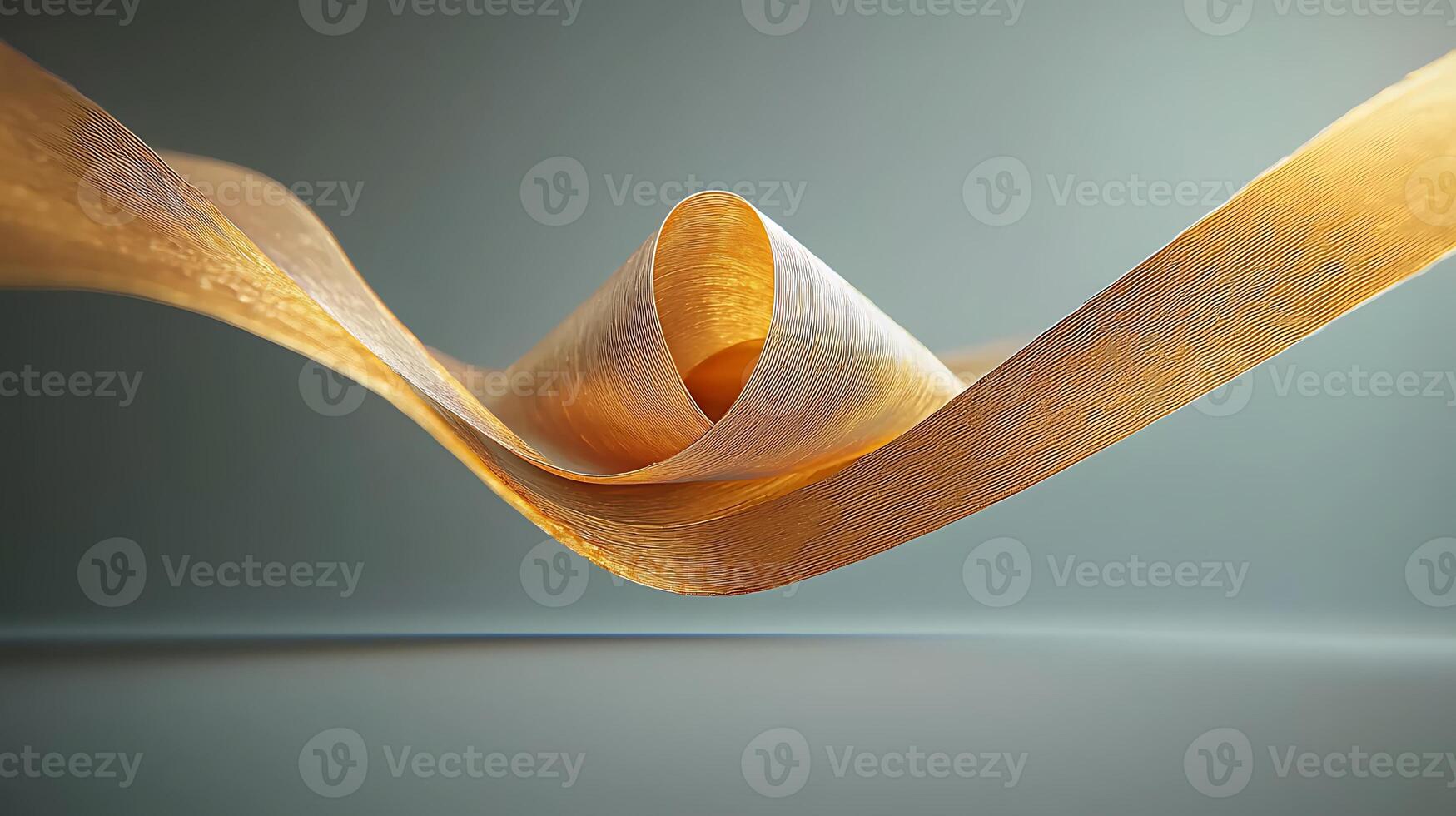 Abstract ribbon-like structure gracefully twisting in mid-air against a soft gradient background photo